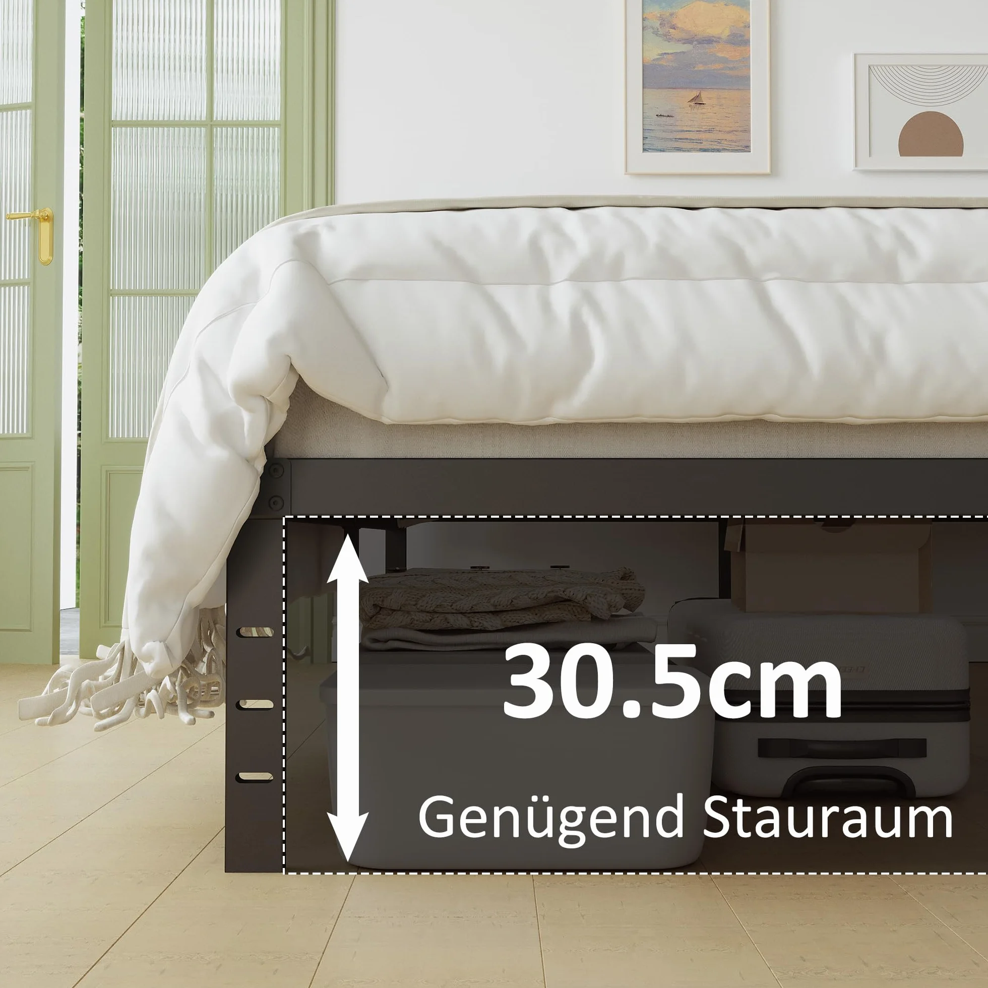 Lutown-Teen Europejska rama łóżka pojedynczego 36 cm wysokości 90x200 z zakrzywionym zagłówkiem, wzmocniona metalowa rama łóżka pojedynczego 3ft ze stalowymi listwami, miejsce do przechowywania pod