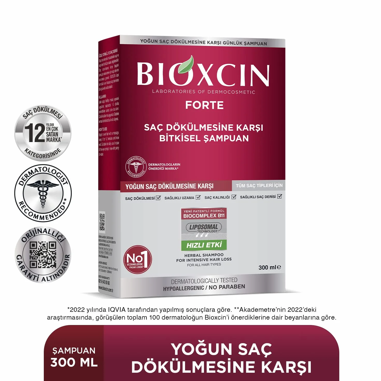 Bioxcin Forte Szampon przeciw intensywnemu wypadaniu włosów ziołowy do wszystkich rodzajów włosów 300 ml