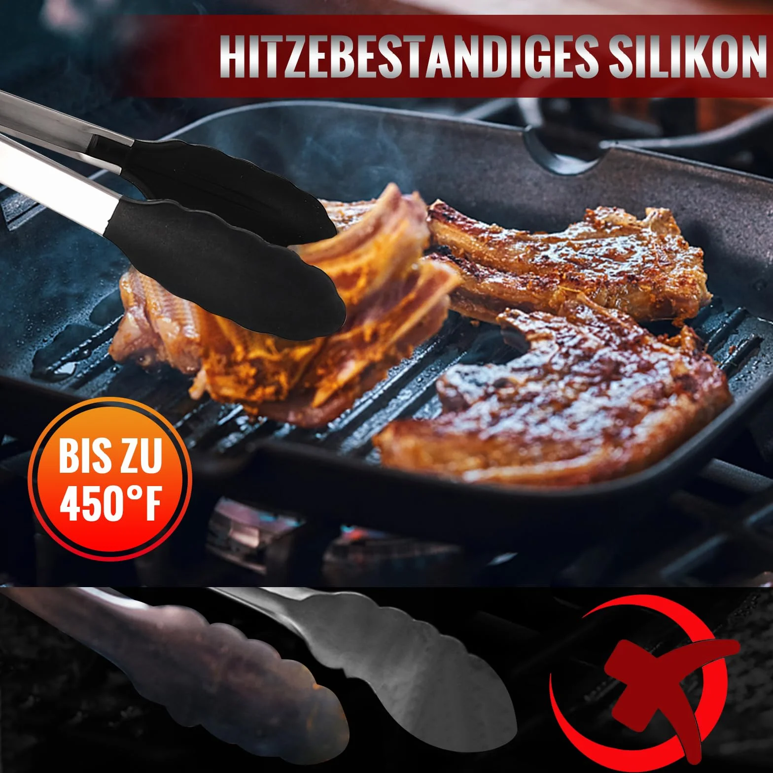 Royouzi Szczypce kuchenne ze stali nierdzewnej i silikonu, zestaw 3 szt., 18-23 cm, odporne na wysokie temperatury