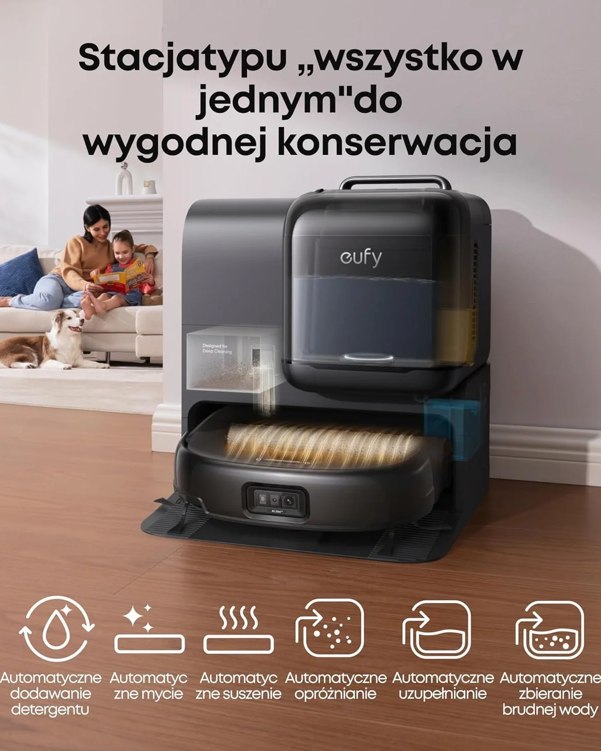 eufy E28 Omni Robot sprzątający z mopem HydroJet, 20000 Pa, automatyczne czyszczenie dywanów