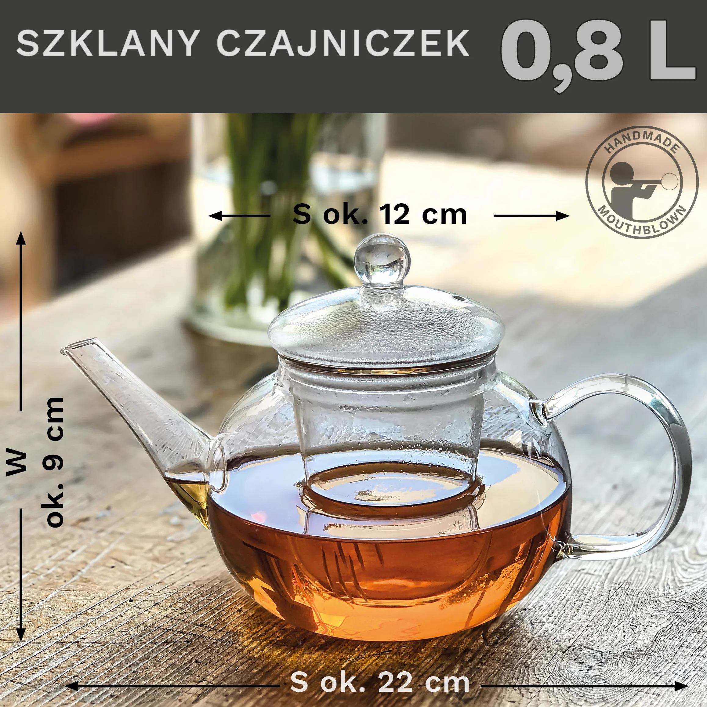 Creano Szklany czajniczek 0,8 l, szkło borokrzemowe, 3-4 kubki, pudełko prezentowe