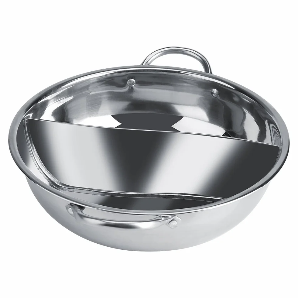 Garnek ze stali nierdzewnej do Shabu-Shabu 30cm, głęboki, dla 4-5 osób, do kuchenki indukcyjnej i gazowej