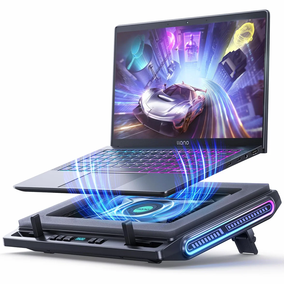 llano podkładka chłodząca do laptopa - Podstawka chłodząca pod laptopa do szybkiego chłodzenia notebooka 13-17,3 cala | Nieograniczona prędkość chłodzenia laptopa 12 cm wydajny wentylator Turbo