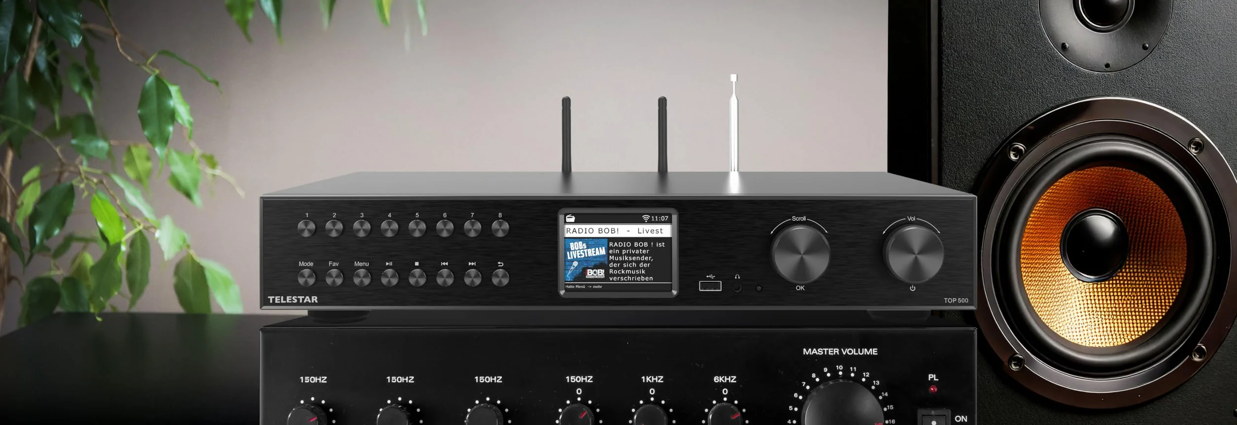 TELESTAR TOP 500 – tuner Hi-Fi (szerokość 43 cm, radio internetowe/DAB+, funkcja nadawania/odbioru Bluetooth, nagrywanie USB, usługi strumieniowe) – czarny