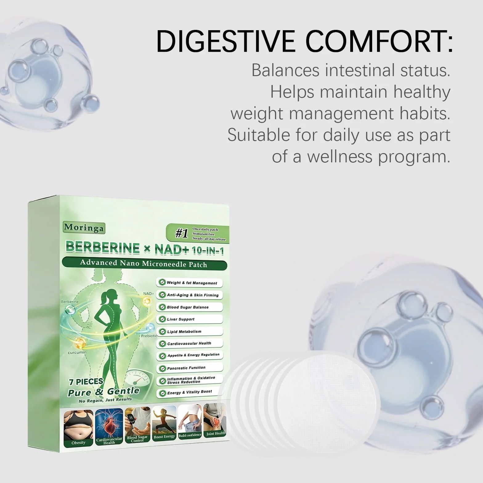 Plastry nano-mikroigłowe Moringa BERBERINE x NAD+ 10 w 1 - Globalne dobre samopoczucie i zarządzanie wagą
