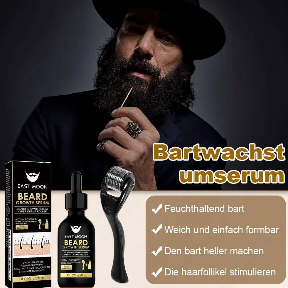 Zestaw do porostu brody z derma rollerem, serum i olejkiem