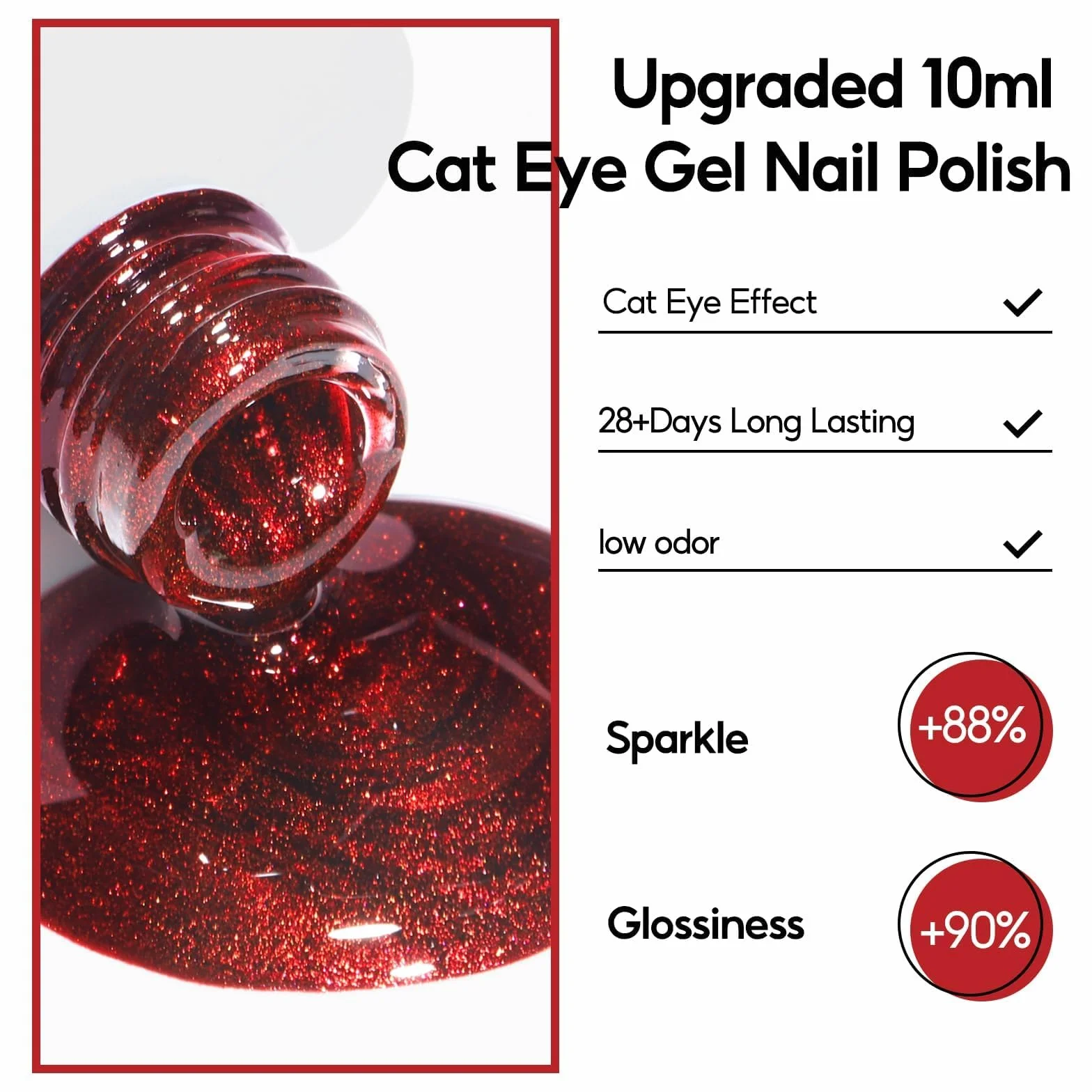 PEACECOLOR 6 sztuk lakieru do paznokci UV Cat Eye czerwony, lakier do paznokci UV z brokatem, żel Cat Eye z magnesem, manicure DIY 10 ml