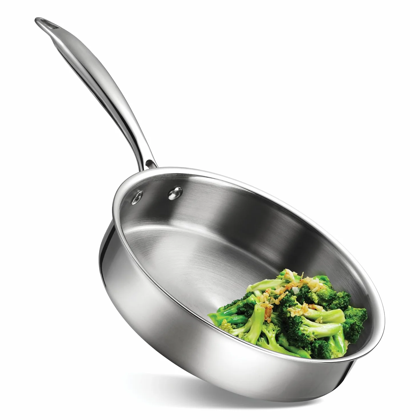 Stainless Steel Frying Pan 24 cm Non-Stick 3-Ply Induction with Aluminum Core Oven-Safe 260°C