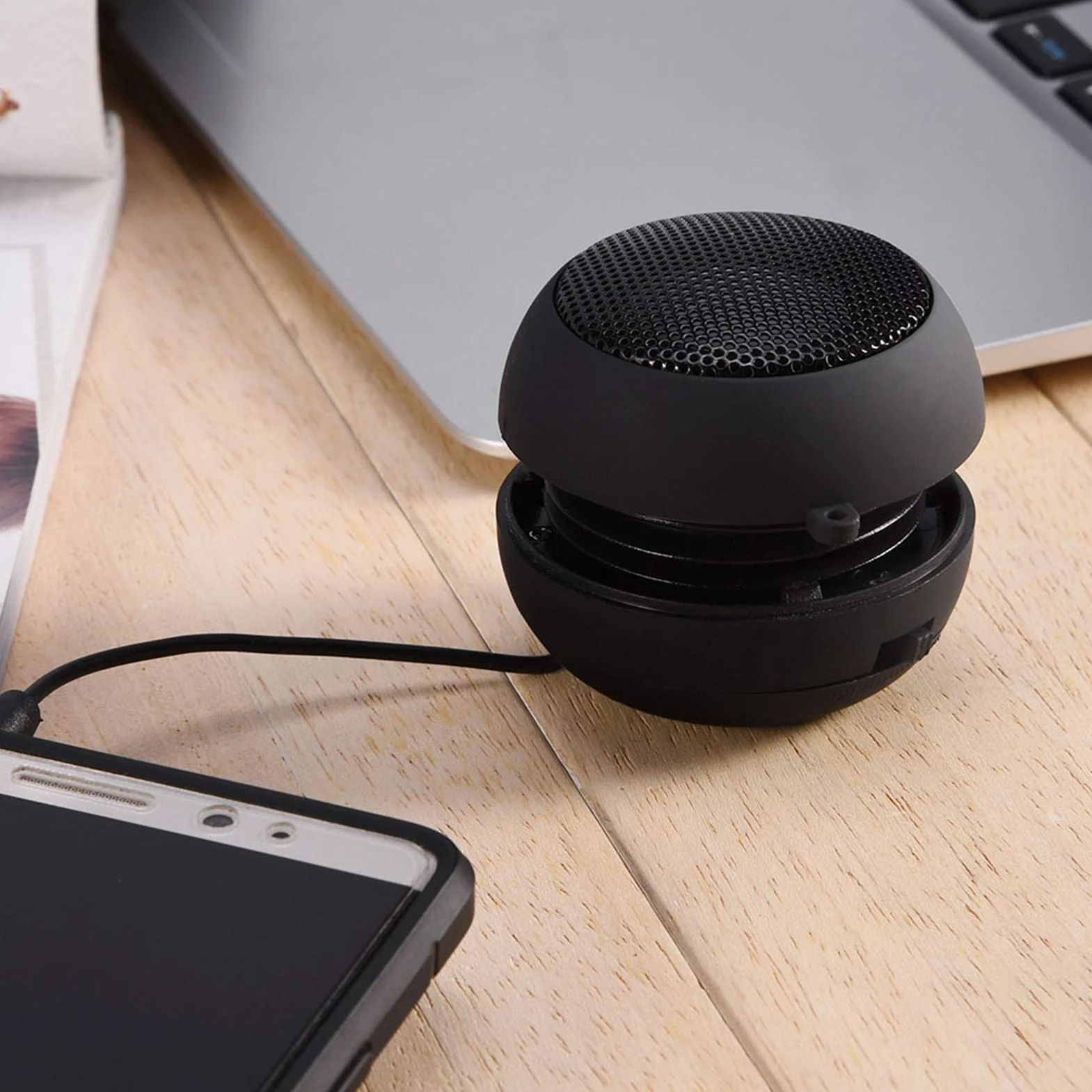 ciciglow Przenośny głośnik, 3,5 mm mini głośnik podróżny głośny głośnik wbudowana bateria do telefonu komórkowego MP3 PC (czarny)