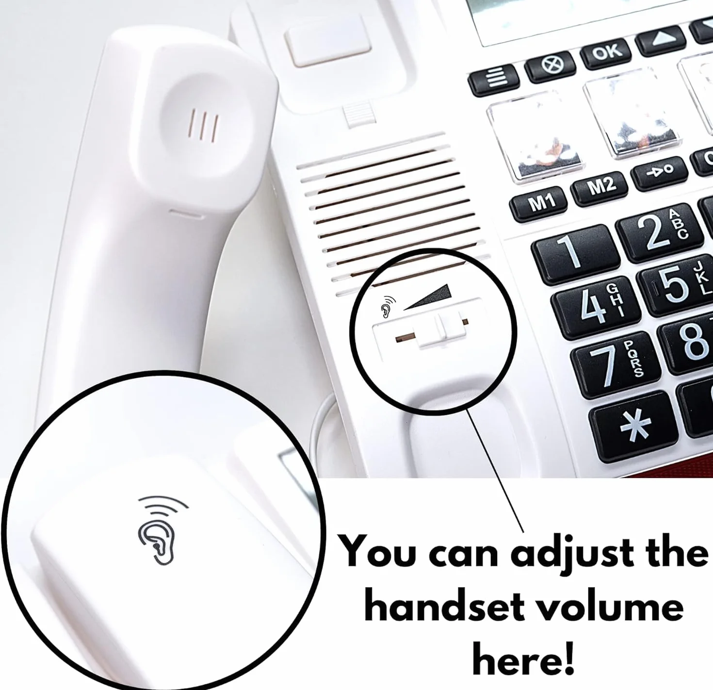 VOCA Big Buttontelefon dla osób starszych, wzmocniony CP130, zestaw głośnomówiący, kompatybilny z aparatami słuchowymi, głośny telefon dla niedosłuchowych i niedowidzących