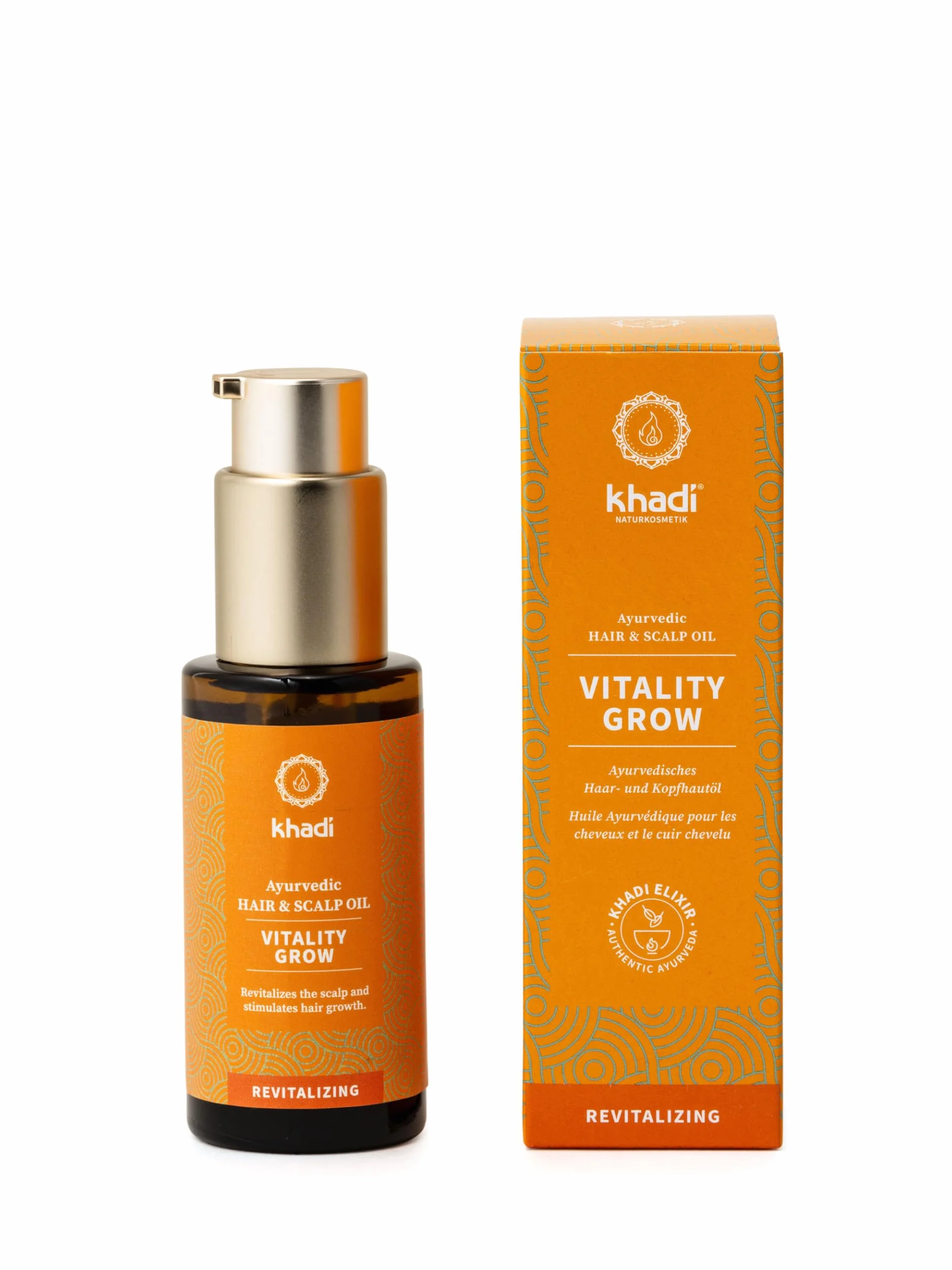 khadi VITALITY GROW Ajurwedyjski olejek do włosów, 100% naturalny, ziołowy i wegański, rozmaryn dla większej objętości i wzrostu włosów, przeciw wypadaniu włosów, kosmetyki naturalne, 50ml