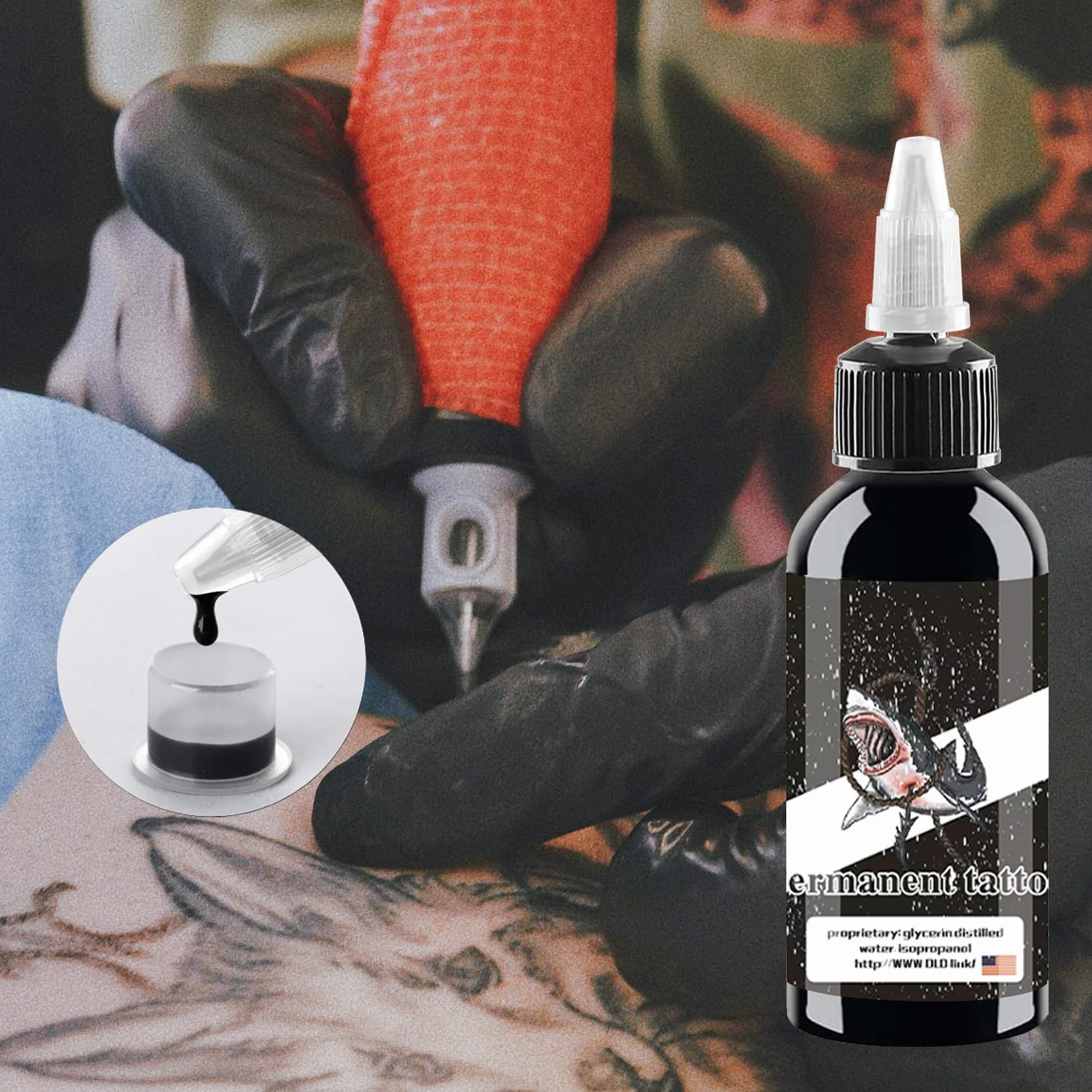 Czarny atrament do tatuażu, dynamiczny, trwały makijaż ciała do podszewki i cieniowania, atrament do tatuażu, Veggie Tribal Ink (30 ml)