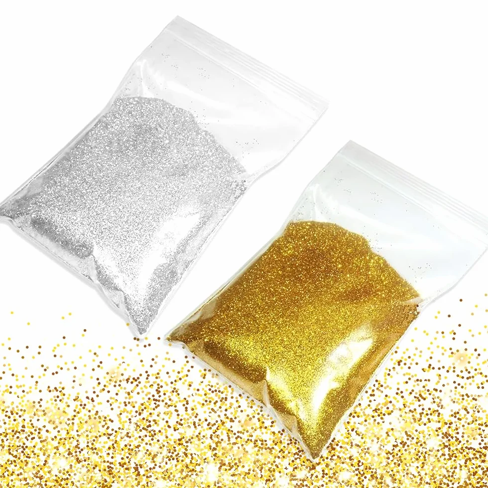 Mesen Glitter voor Ambachten 200g Goud Glitter Poeder Glitter Poeder Glitter Ambachten Glitter Poeder voor Nagels Gezicht Kaarten Maken Ambachten Nail Art (100g Goud + 100g Zilver)
