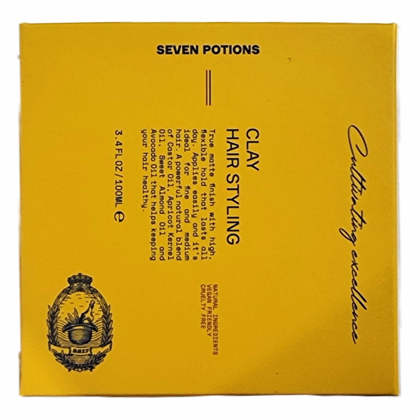 Seven Potions Glina do stylizacji dla mężczyzn — naturalna, na bazie wody, matowe wykończenie, mocny produkt mocujący — 100% wegańska, wolna od okrucieństwa (100 ml)