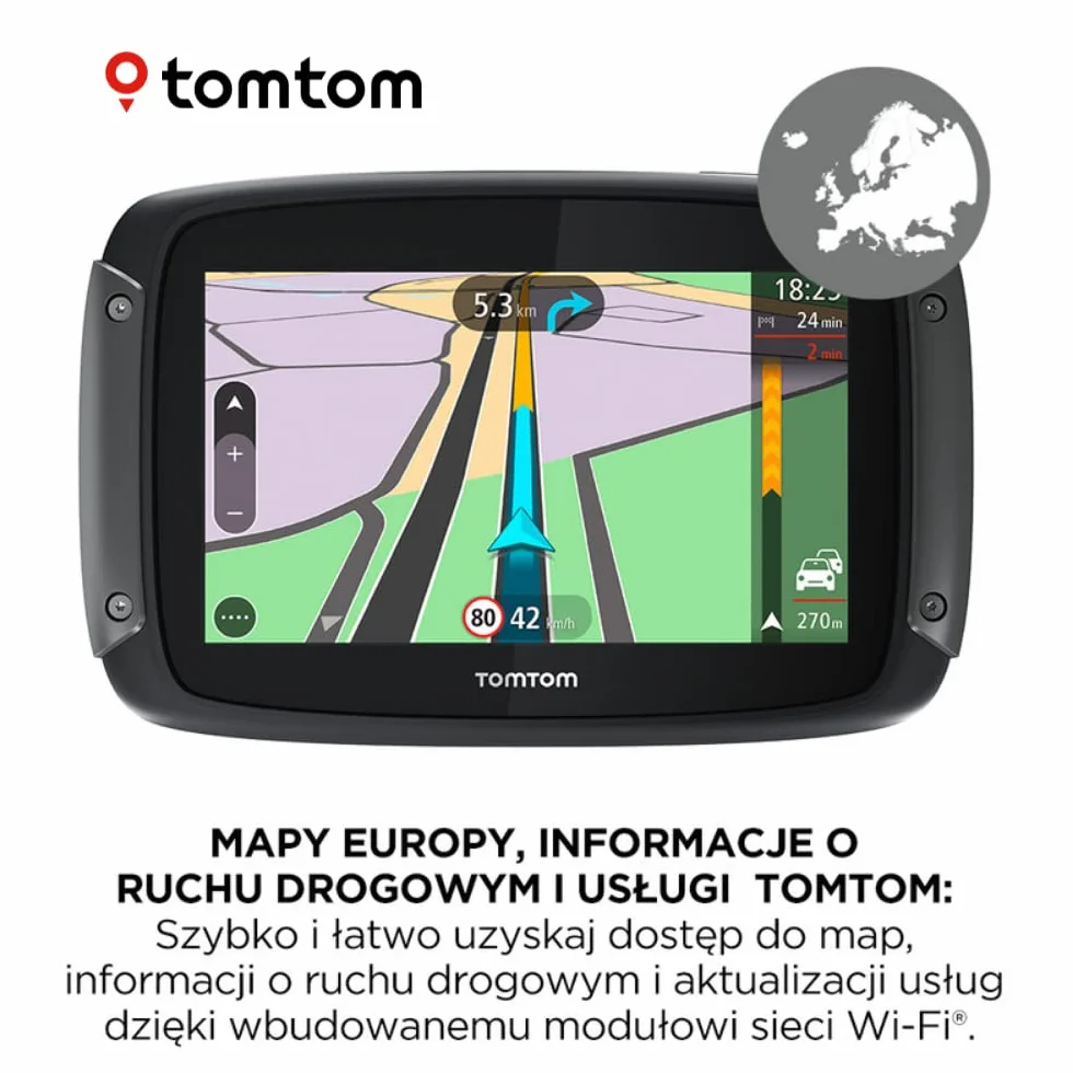 TomTom Rider 500 nawigacja motocyklowa GPS (ekran 4,3", planowanie krętych i pagórkowatych tras, mapy Europy, Wi-Fi, TomTom Traffic)