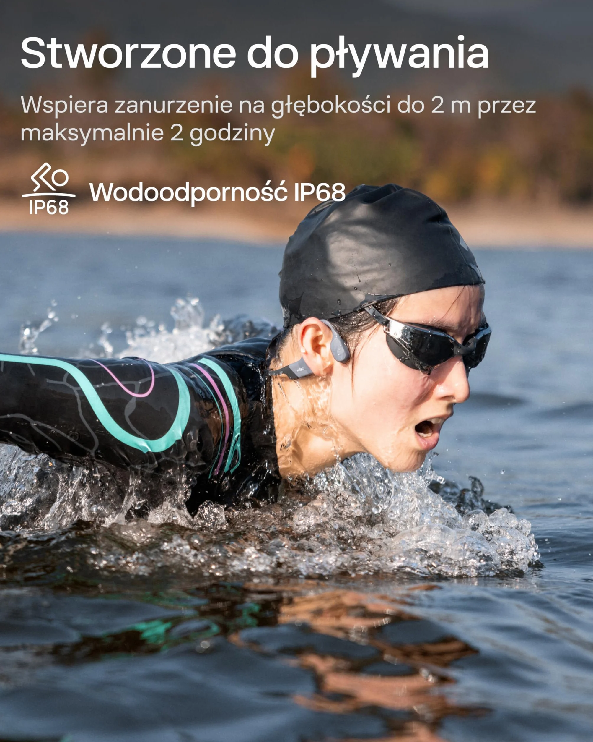 SHOKZ OpenSwim Pro Słuchawki Sportowe z Bone Conduction, Wodoszczelne IP68 Słuchawki Open-Ear z Bluetooth 5.4, Ładowanie bezprzewodowe,32GB Pamięci MP3, 9h Czasu Pracy do Biegania, Pływania - Szare