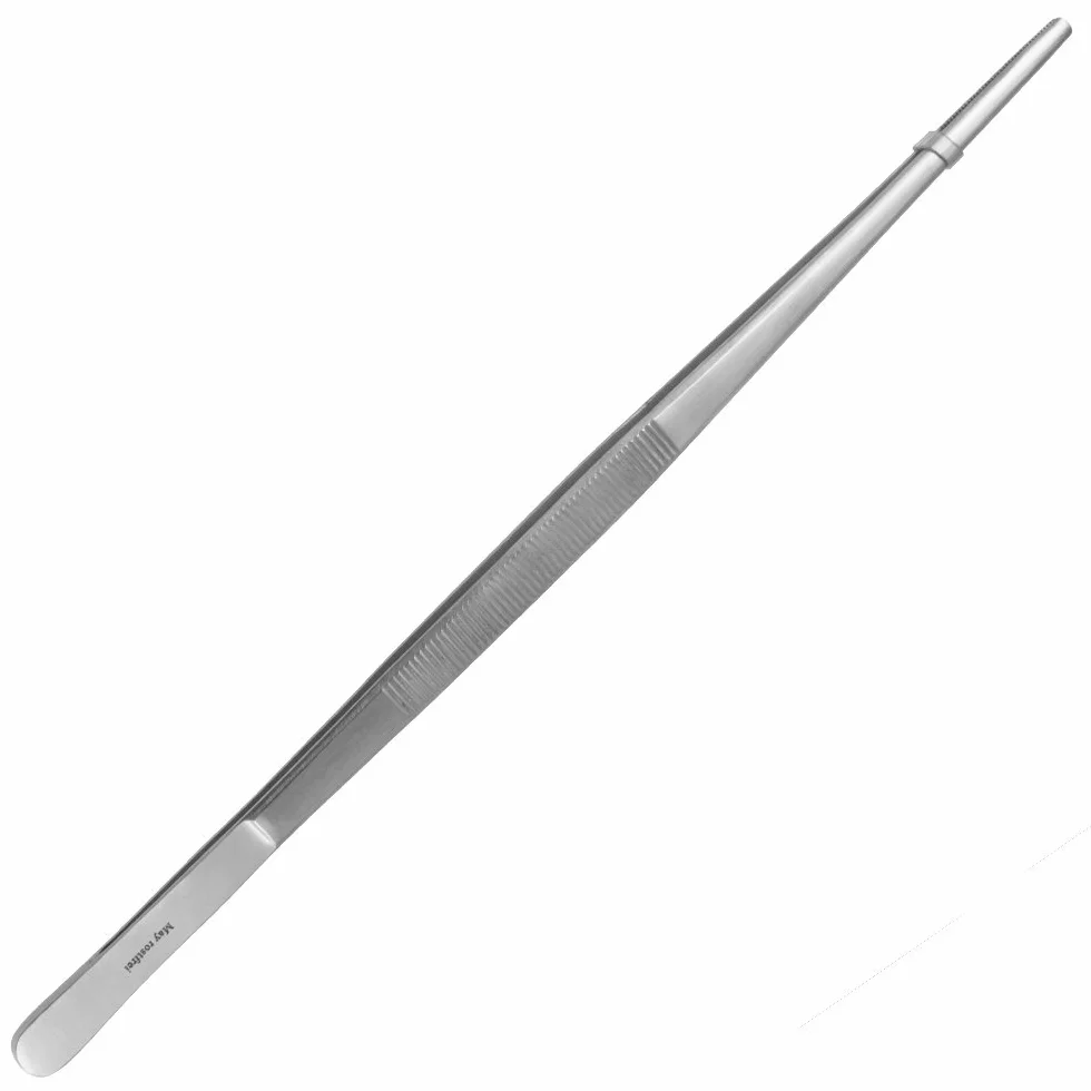 May Zestaw 10 x uniwersalna pęseta 30 cm pęseta do gospodarstwa domowego prosta okrągła końcówka rowkowana wewnątrz stal szlachetna