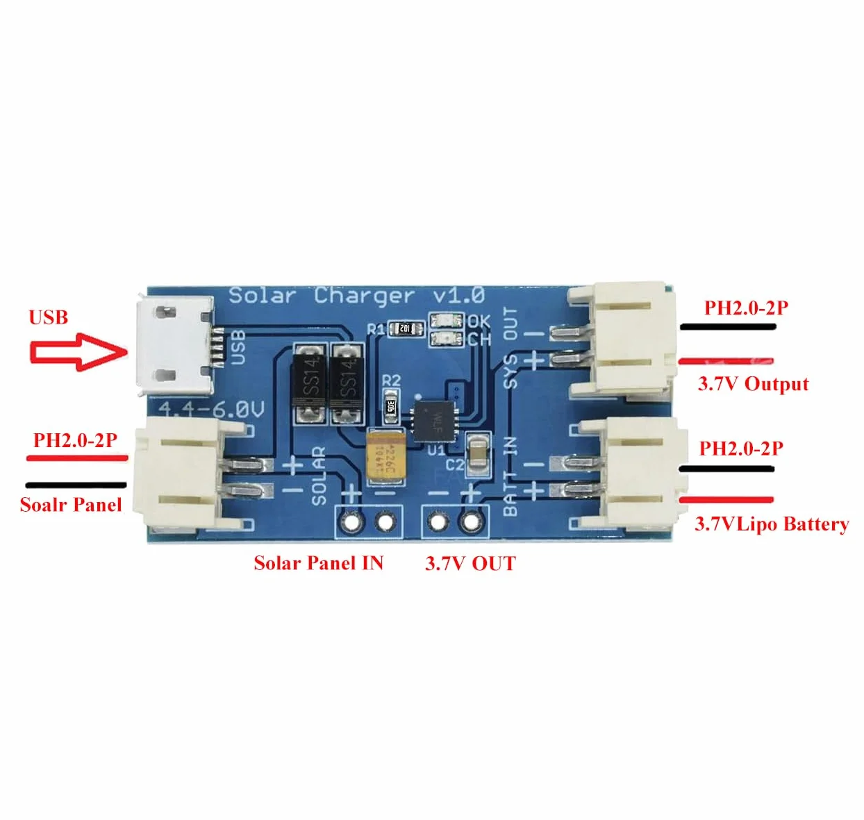 Hailege CN3065 Mini Solar Lipo Charger Board Lithium Battery Chip Micro USB DIY Outdoor Application Kit Charging Board Module