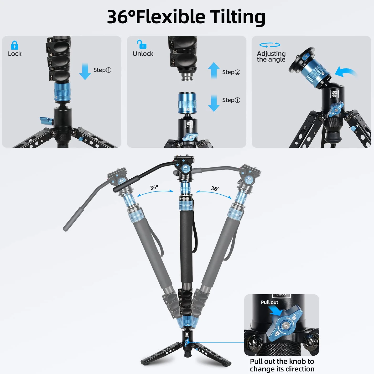 SIRUI P-424FS Monopod aparatu fotograficznego, monopod z włókna węglowego 168 cm ze zdejmowaną podstawą statywu, monopod podróżny z głowicą płynu VA-5 do lustrzanki cyfrowej, kamery wideo, maksymalne