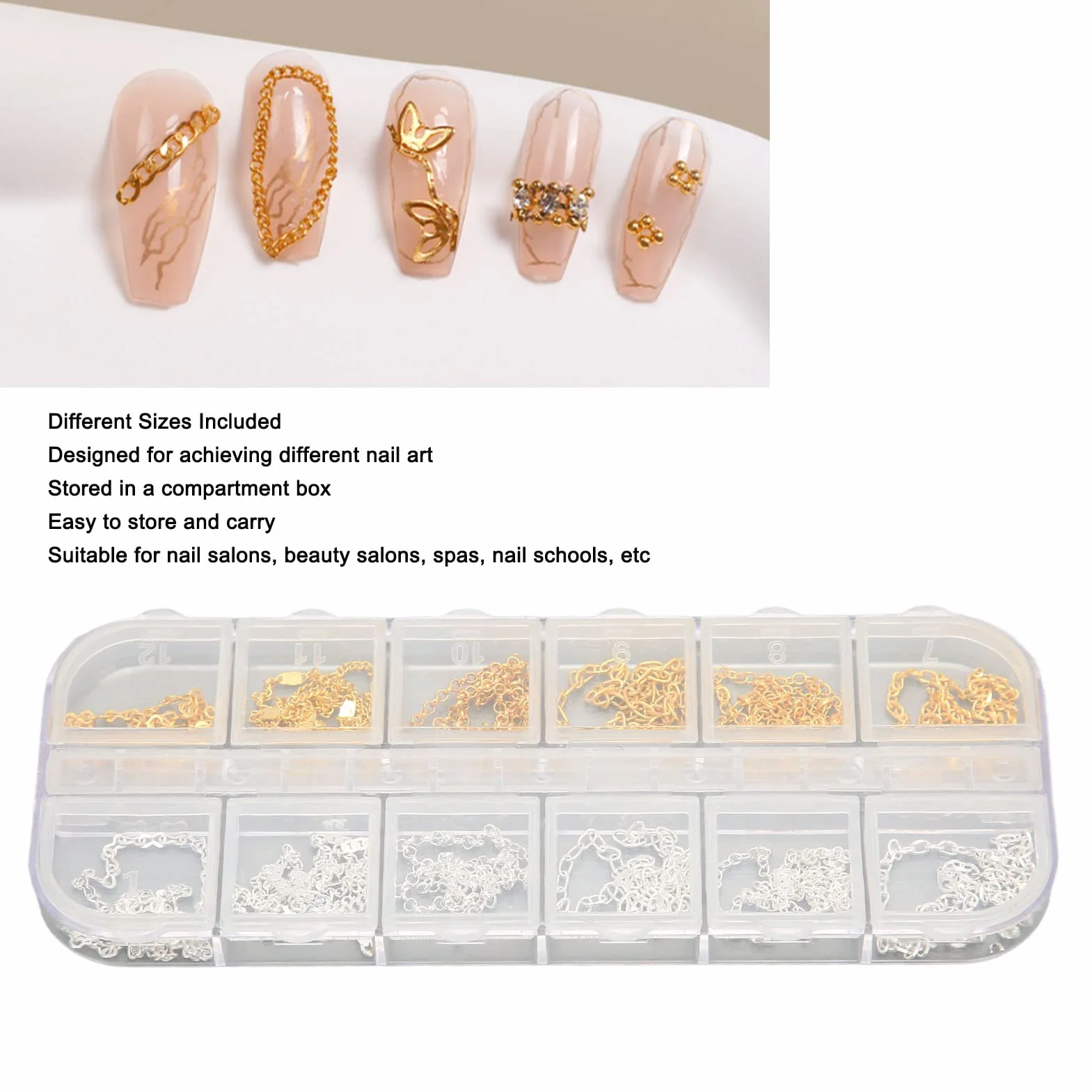 Łańcuszek do Paznokci Multi Shapes Przenośna Dekoracja DIY Metalowa Zawieszka do Paznokci do Salonu Domowego Manicure School