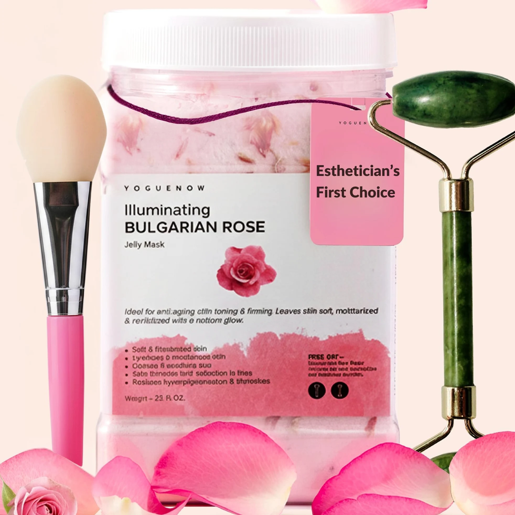 VogueNow Jelly Face Mask - bułgarska maska z galaretką różaną z bezpłatnym wałkiem jadeitowym i szpatułką profesjonalne maski galaretki wajacial galaretka w proszku 23 Fl Oz słoik maska na twarz