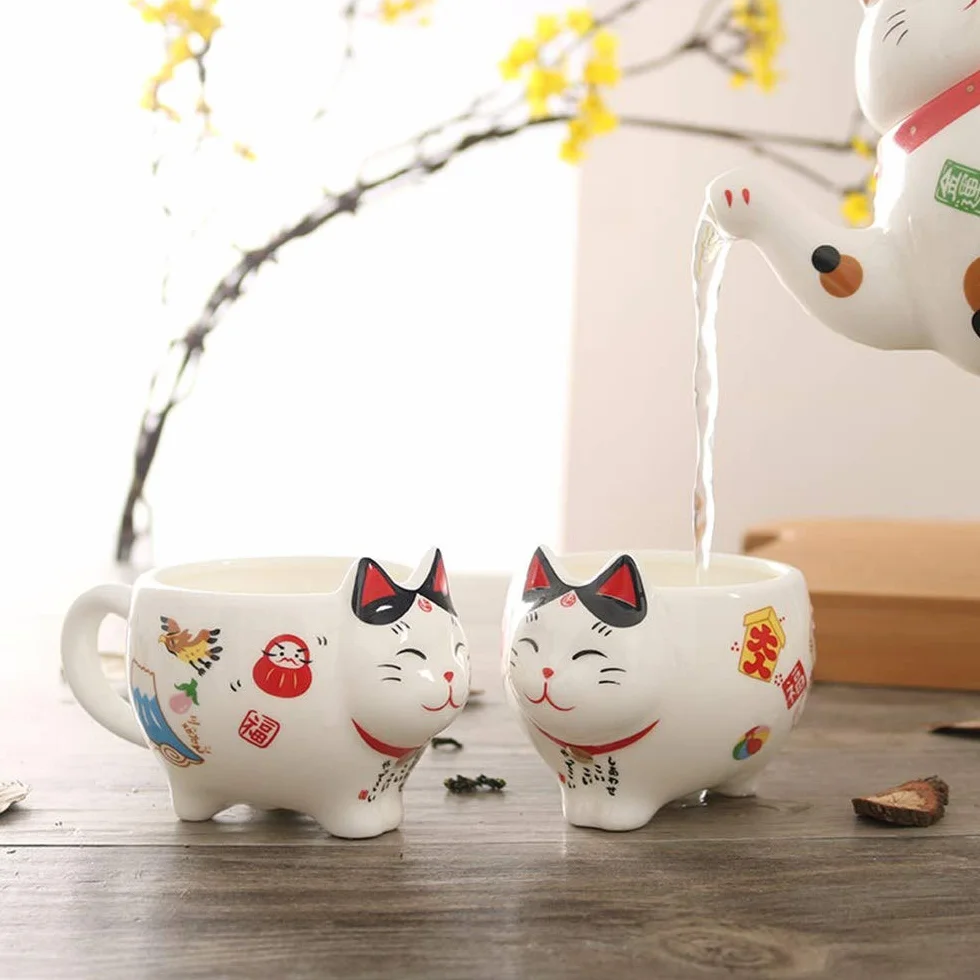 Szczęśliwy kot porcelanowy zestaw do herbaty kreatywny ceramiczny dzbanek do herbaty z filtrem piękny kot czajniczek kubek