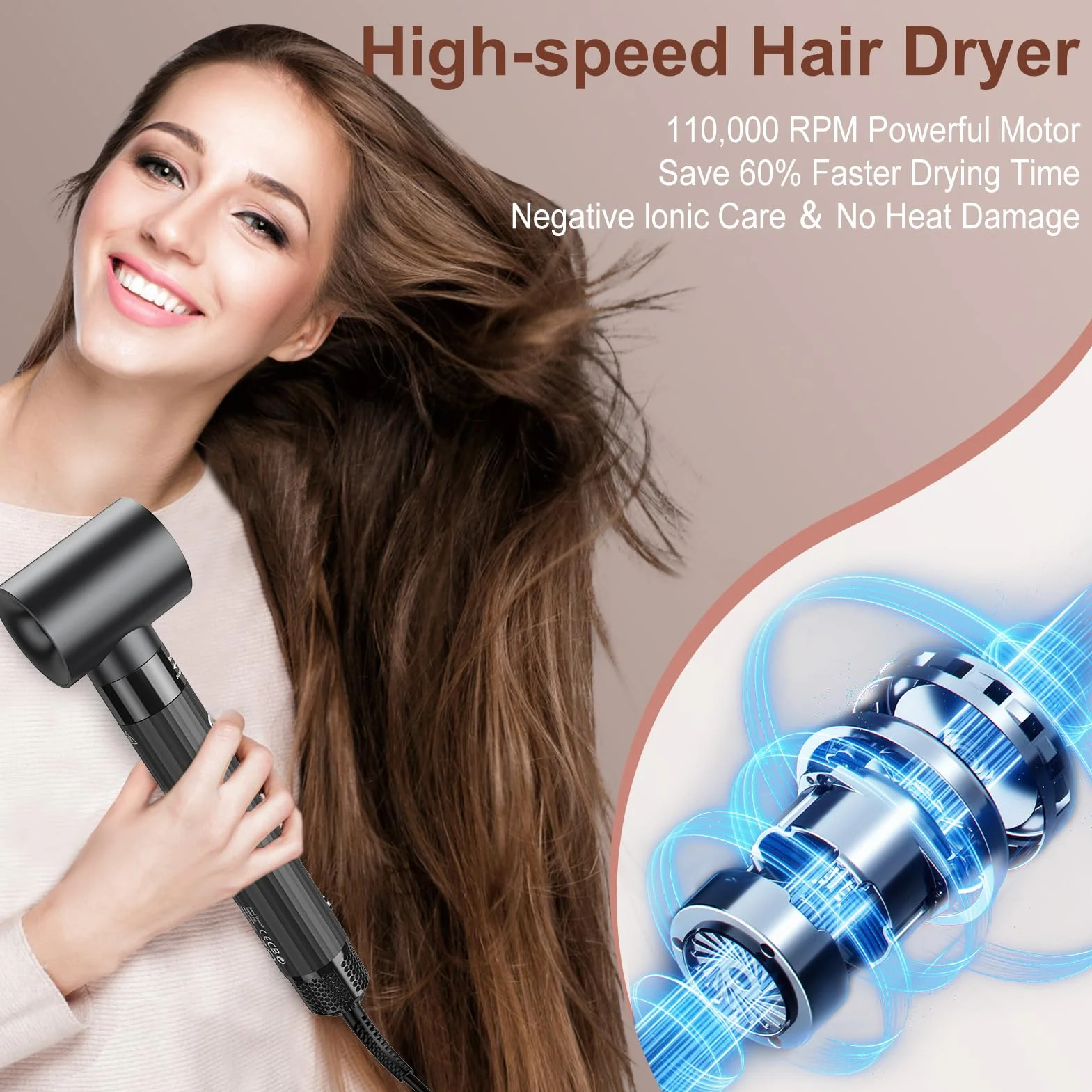 Slopehill Airstyler 5 w 1, 110 000 RPM High-Speed Ionic suszarka do włosów, szybkoschnąca, wielofunkcyjna stylizacja włosów z automatyczną lokówką, prostownicą do włosów, szczotką i szczotką do