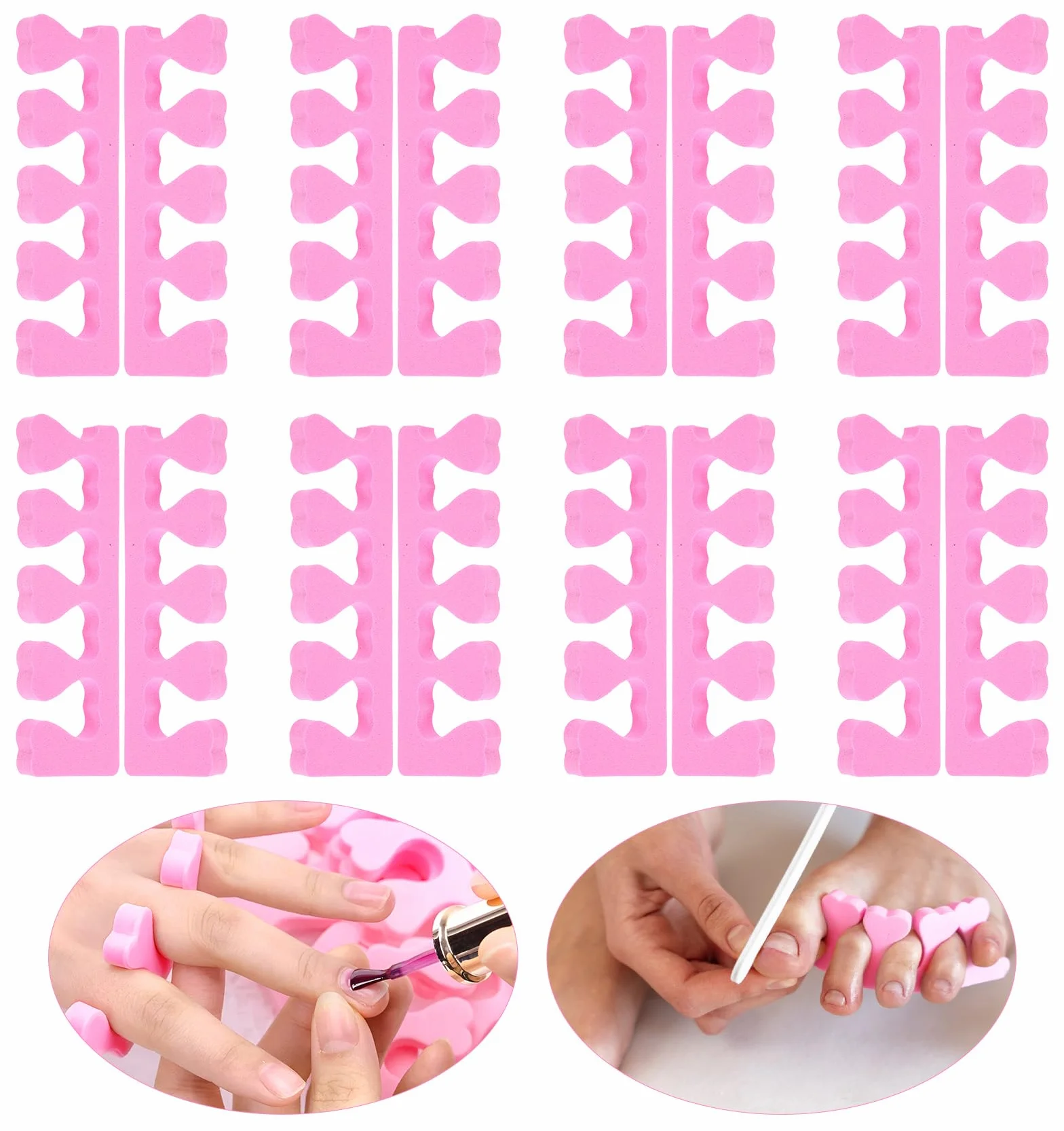 24 sztuki separatorów palców, lakier do paznokci, miękka pianka, separatory palców, antypoślizgowe podkładki dystansowe do manicure, komfortowe, różowe