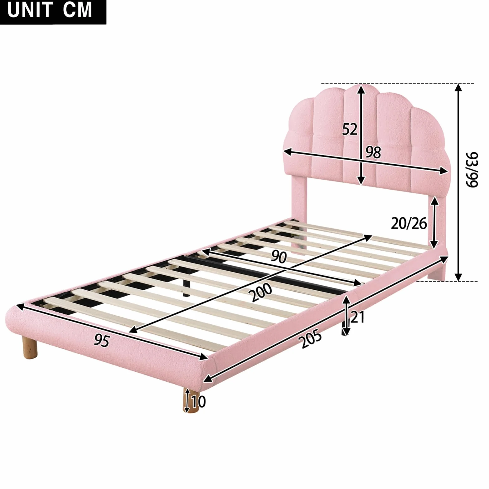 FEEOHOME Łóżko dziecięce 90x200 cm tapicerowane welurowe różowe