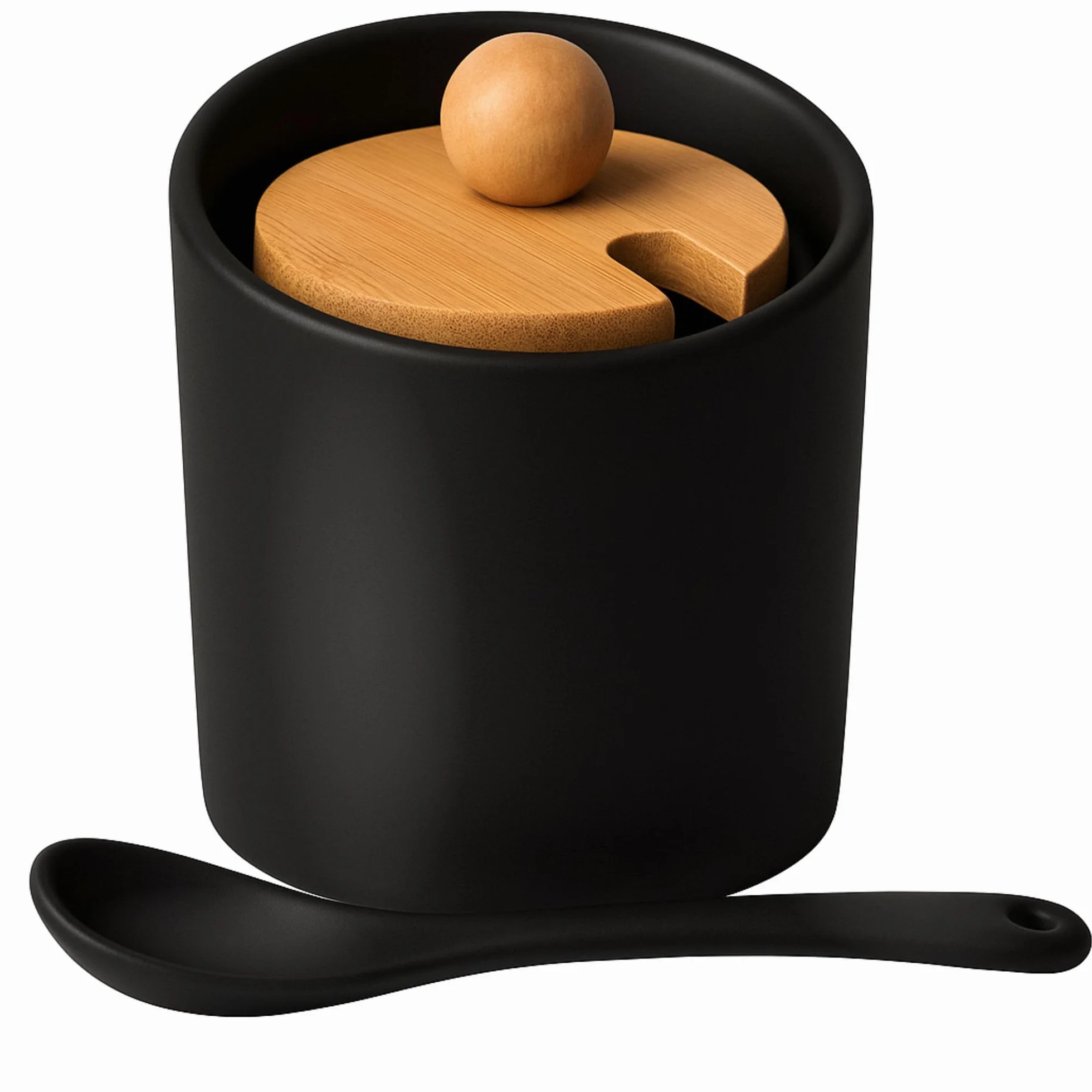 OMAGO® Cukiernica czarna bambus ceramina z łyżeczką