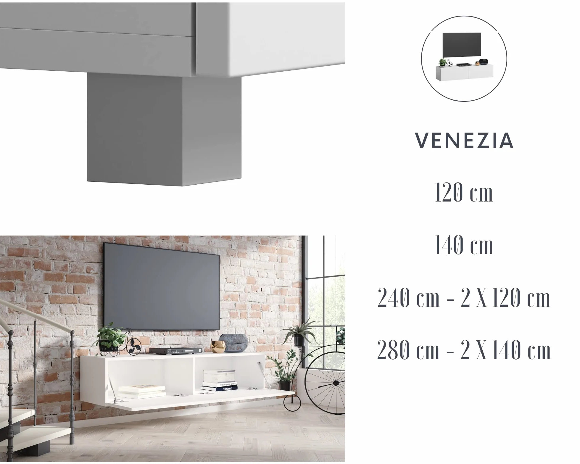 Szafka RTV Czarny Mat 55 Cali 280cm 4housedesign®