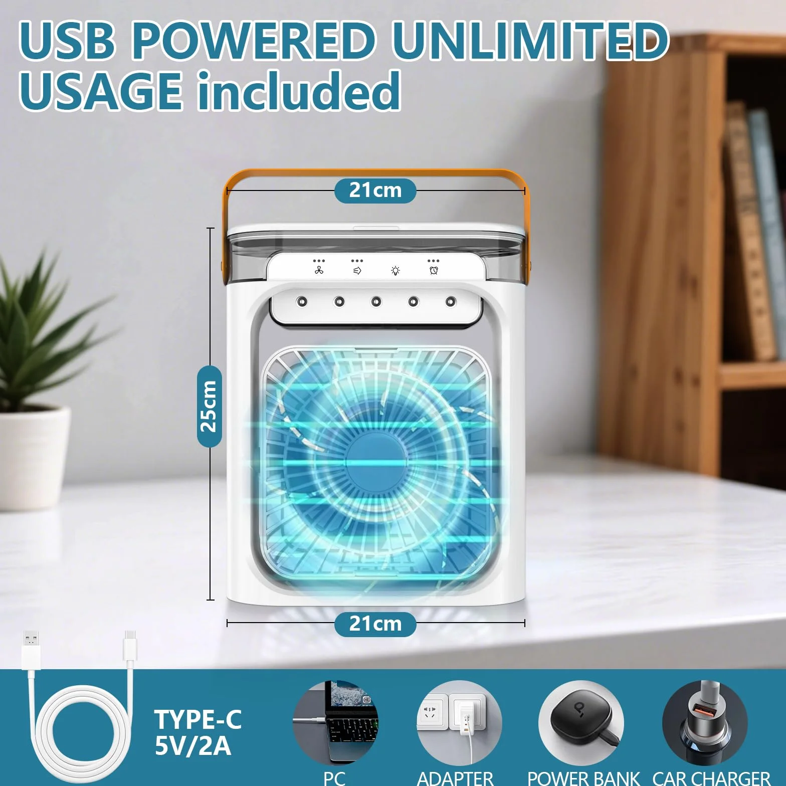 Przenośny mini klimatyzator USB 4 w 1, wentylator, 3 prędkości chłodnica powietrza biały