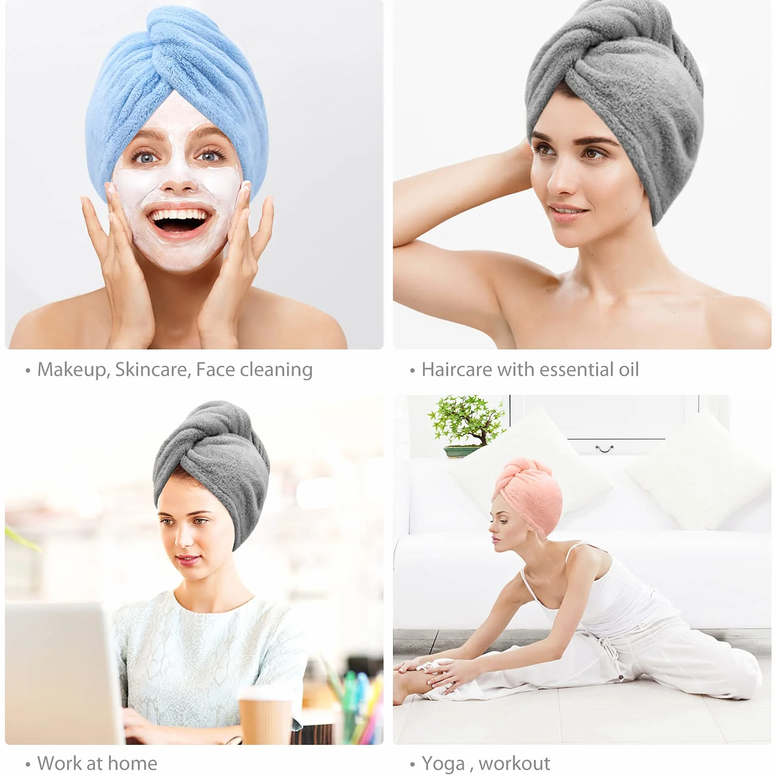 Laicky 3 sztuk Ręcznik do włosów z mikrofibry, super chłonny, skręcany turban, szybkoschnące czepki do włosów z guzikami, pętla do kąpieli, do salonu, czapka do włosów suchych