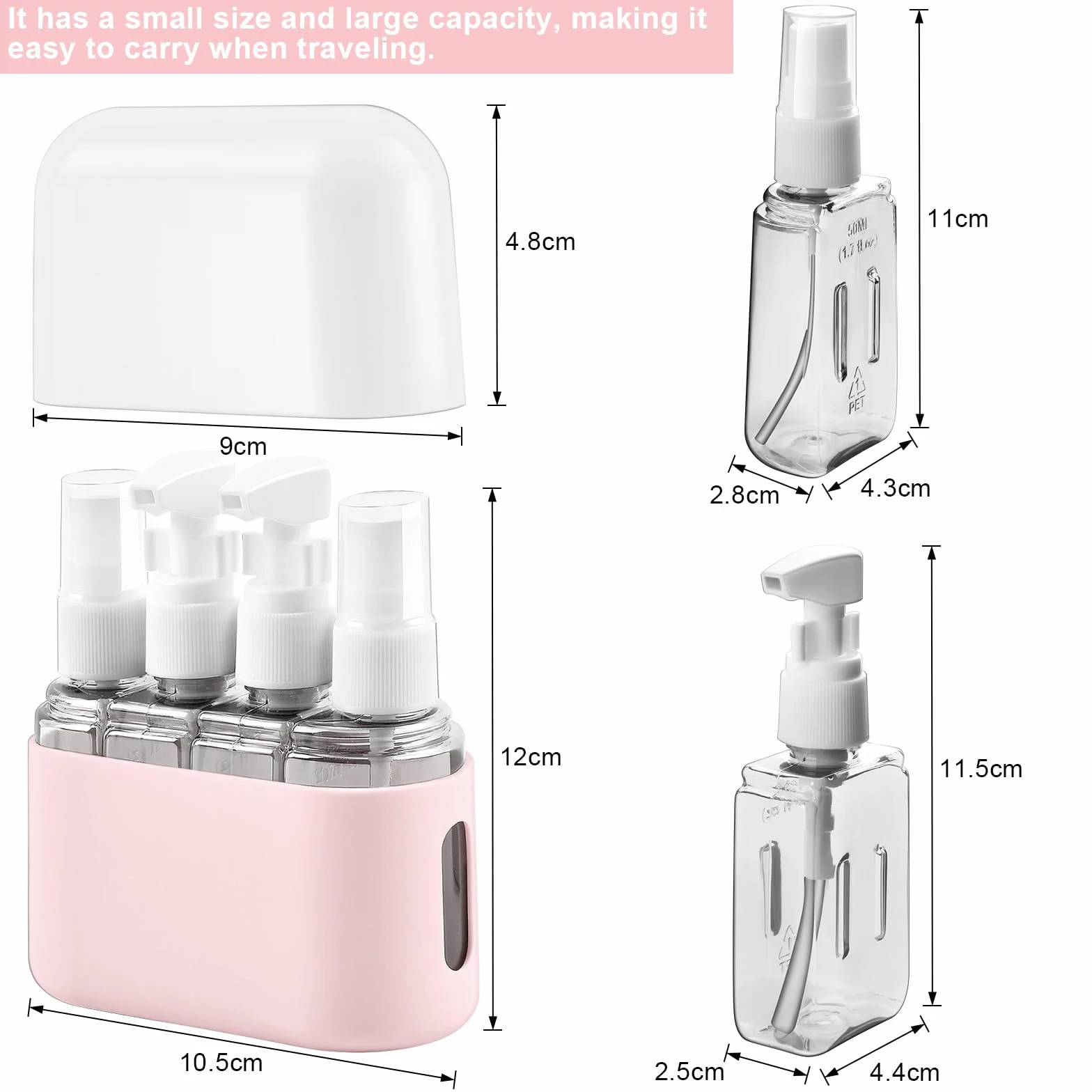 Flintronic Zestaw butelek podróżnych 4 w 1, 50 ML, szczelne, przenośne pojemniki z etykietą