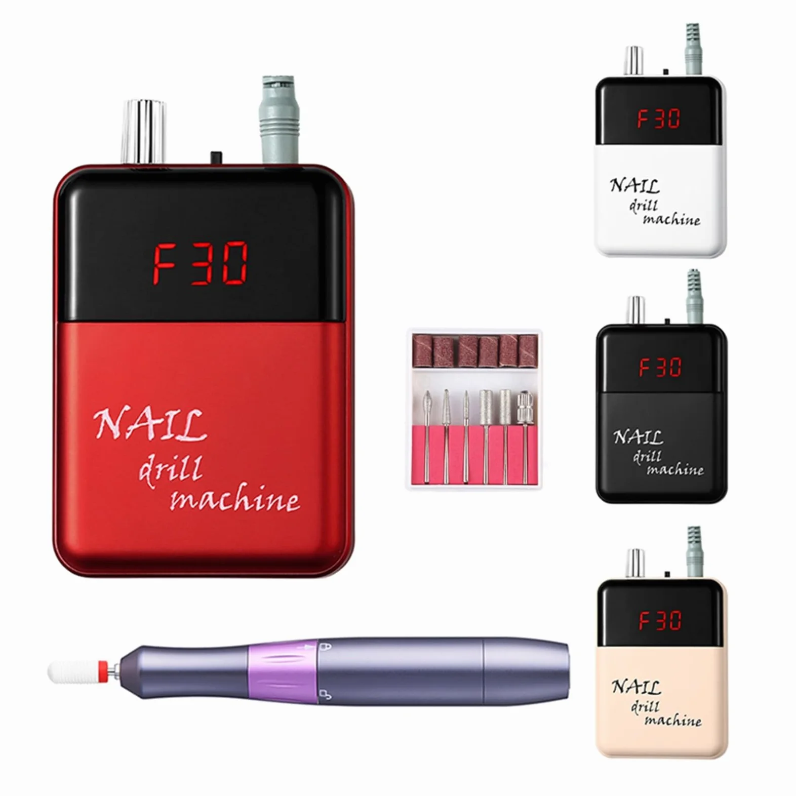 Obcinacz do paznokci, Przenośna Akumulatorowa Wiertarka Do Paznokci Elektryczny Pilnik Do Paznokci Do Manicure Elektryczna Wiertarka Do Manicure Polerka Do Paznokci Z Wyświetlaczem LCD(Rood)