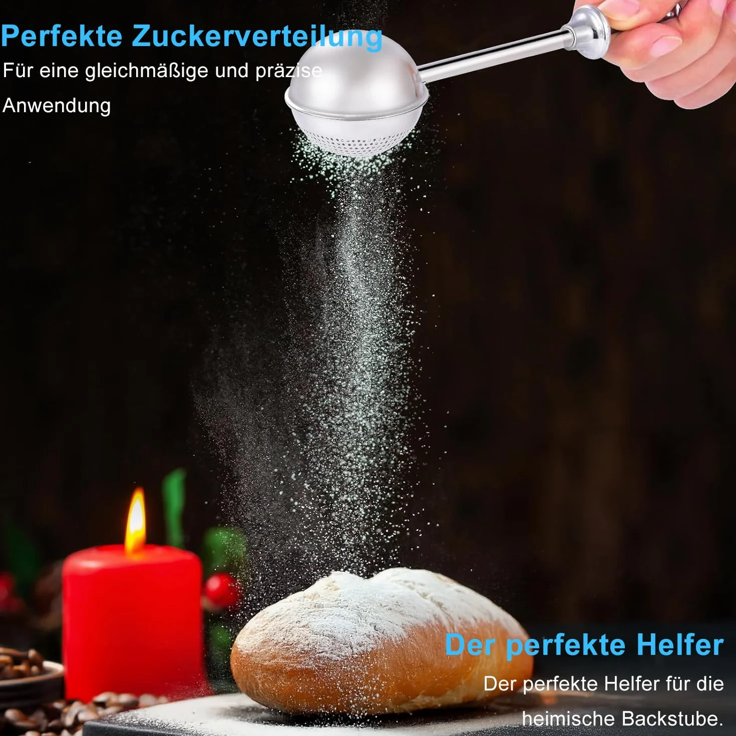 Miotełka do kurzu do mąki do pieczenia, cukier puder z uchwytem, ze stali nierdzewnej, cukier pudrowy, miotełka do wyrobów piekarniczych, do herbaty sypkiej, kakao, cukru