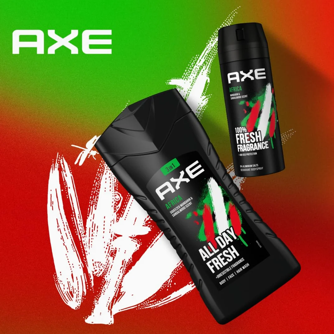 AXE Afryka dezodorant w sprayu do ciała z ochroną 48H przed zapachem ciała, bez soli aluminiowych, 12 sztuk