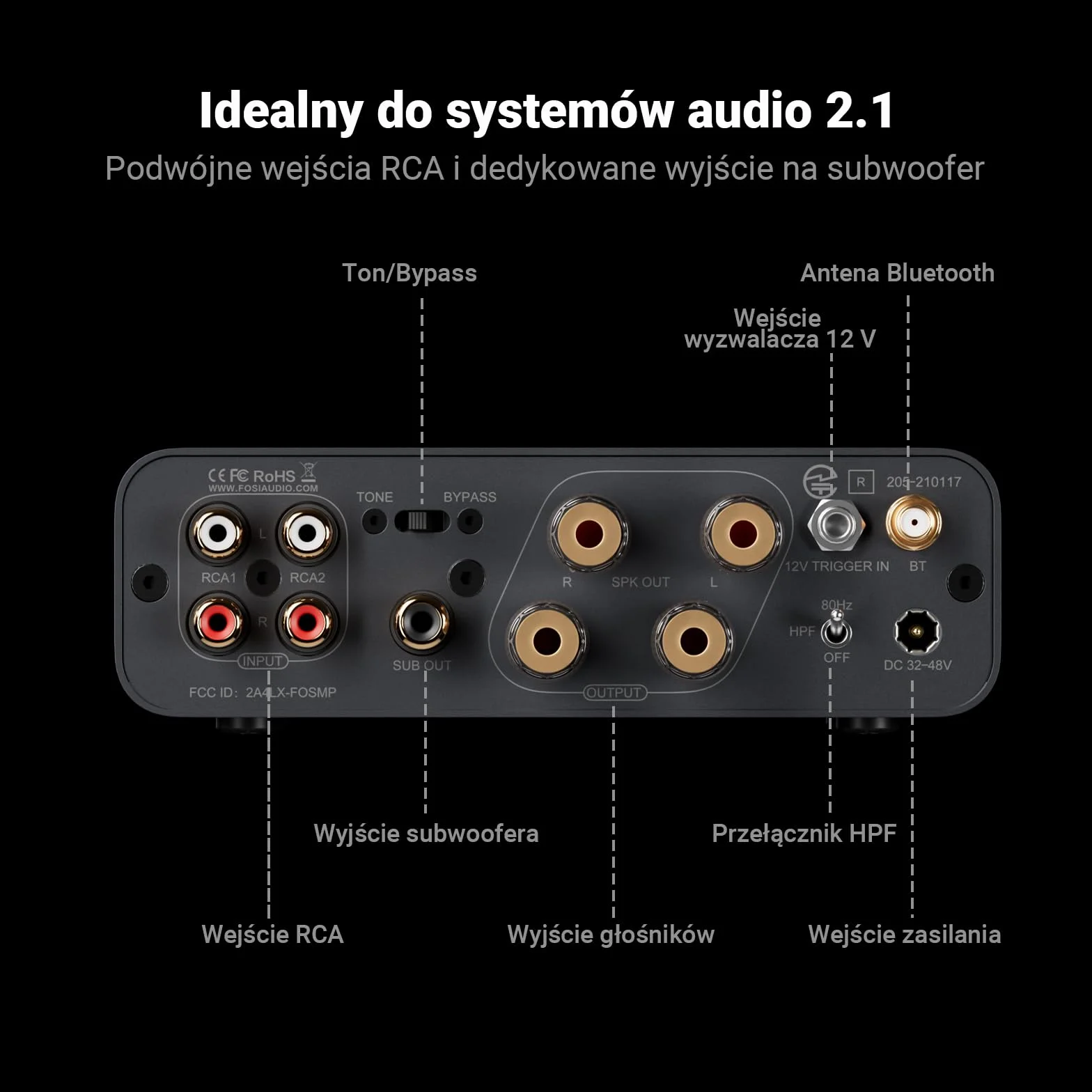 Fosi Audio BT20A MAX Wzmacniacz Mocy Stereo, 300W x2 Wzmacniacz Audio Hi-Fi z Technologią PFFB, LDAC Bluetooth 6.0, Podwójne Niezależne Zasilanie, Pilot Zdalnego Sterowania, Idealny do Systemów 2.1