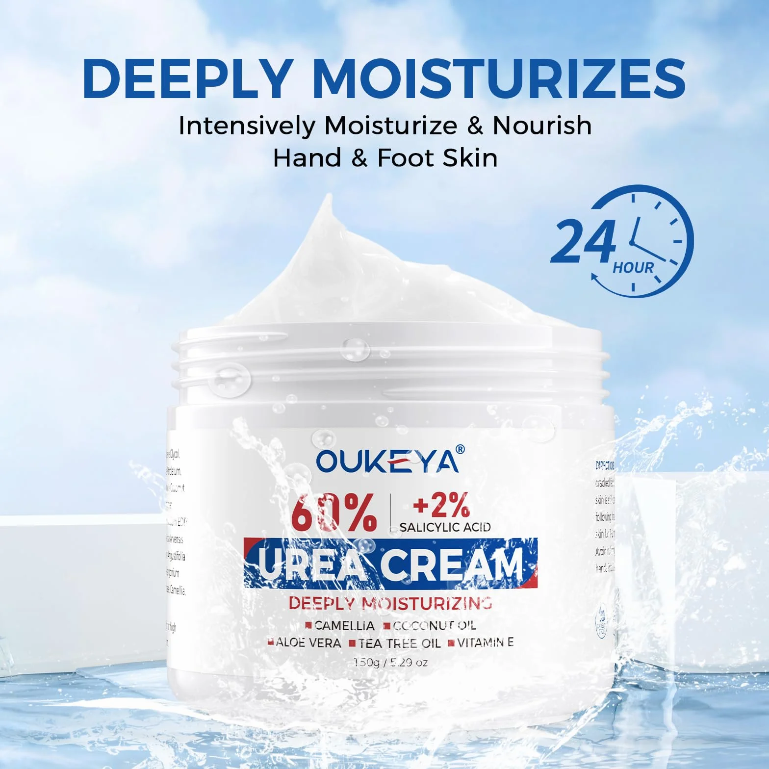 OUKEYA Urea Crème 60% plus Salicylzuur 2% & Vitamine E, Intensieve Nederlandse Crème voor Droge & Gebarsten Huid aan Voeten, Ellebogen en Handen, Verwijdering van Eelt & Dode Huid, Antioxidant Werking