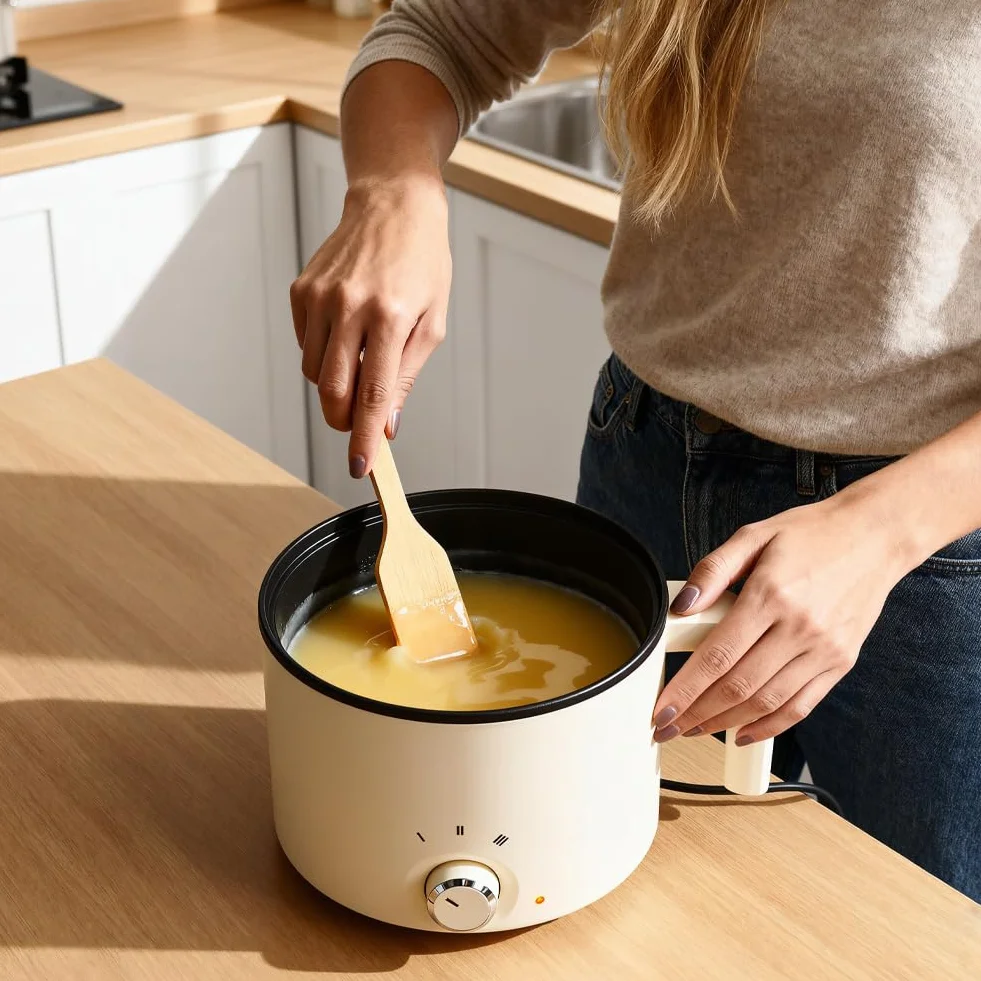 Wapasezyar 1,8 l do topienia wosku, garnek do topienia wosku z wieloma poziomami mocy, kuchenka do wosku z knotami, naklejką na knoty, urządzenie centrujące, łyżka do mieszania świec dla