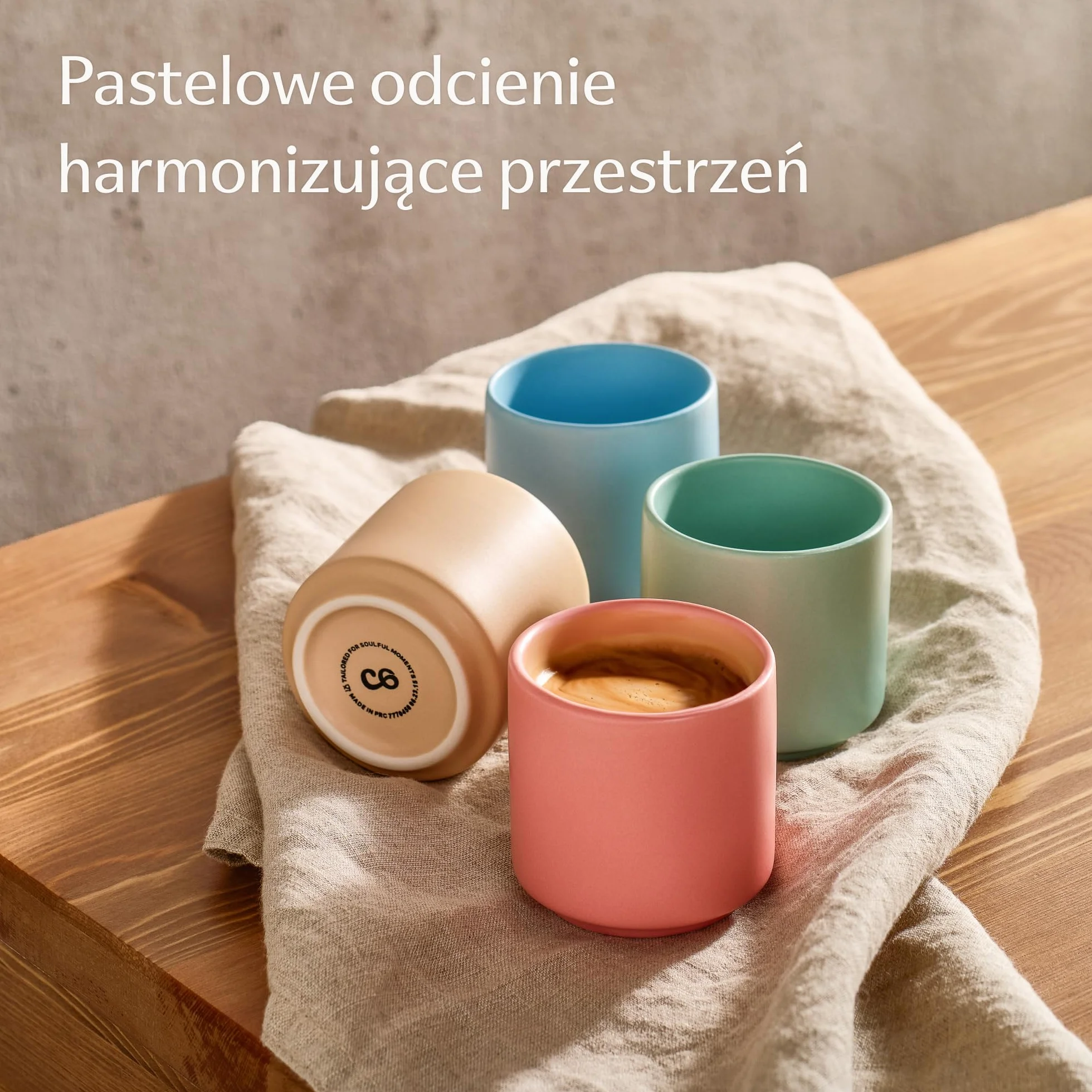 Cosumy Filiżanki do Espresso - zestaw 4 pastelowych filiżanek ceramicznych - minimalistyczny design z możliwością układania w stos - odporne na wysoką temperaturę - grube ścianki - 80 ml