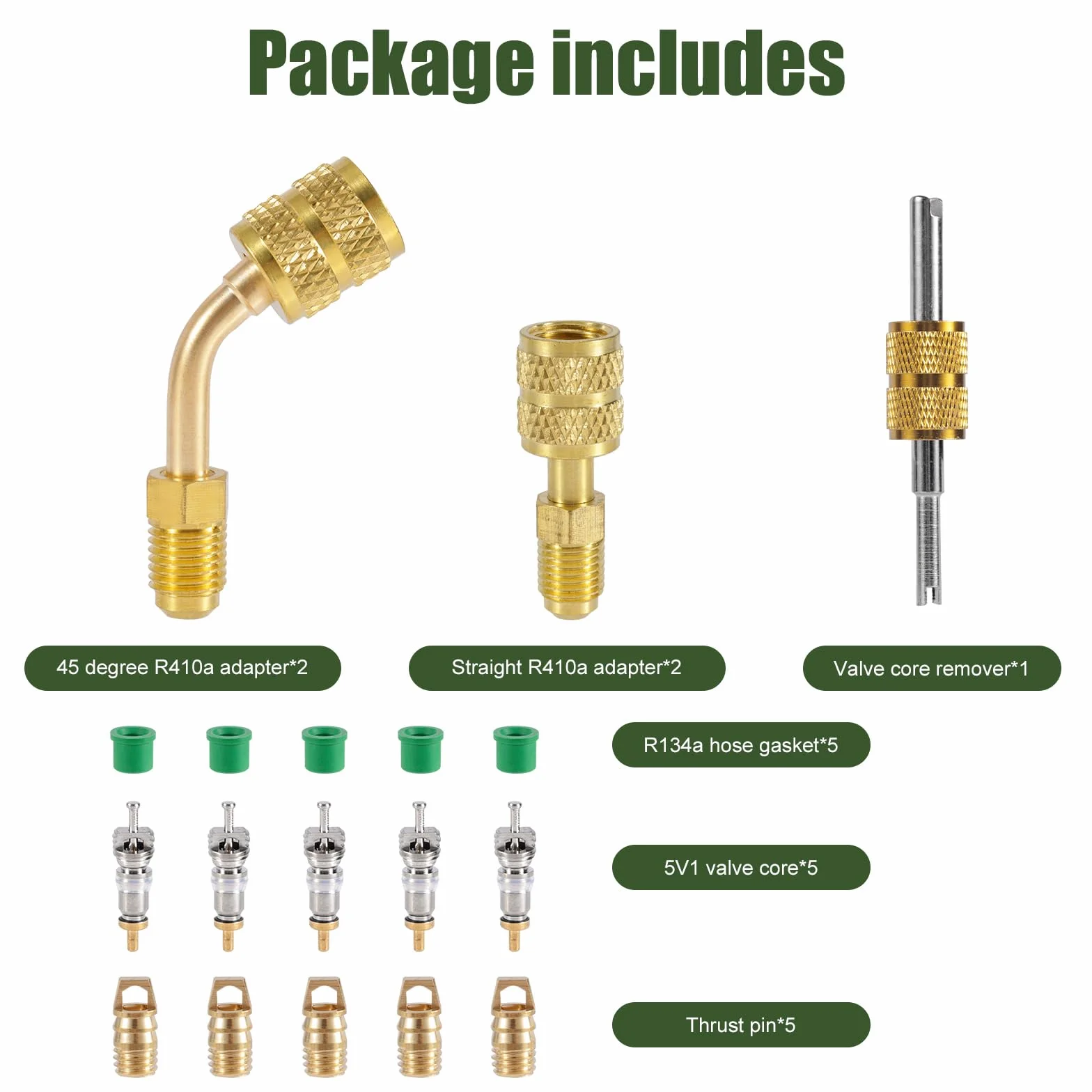 20 szt. Zestaw Adapterów R410A, Adapter R410a Mini Split System Ladowania Portu Prózniowego Adapter 5/16 Zenski 1/4 Meski do Klimatyzacji Chlodnictwa Serwisu HVAC