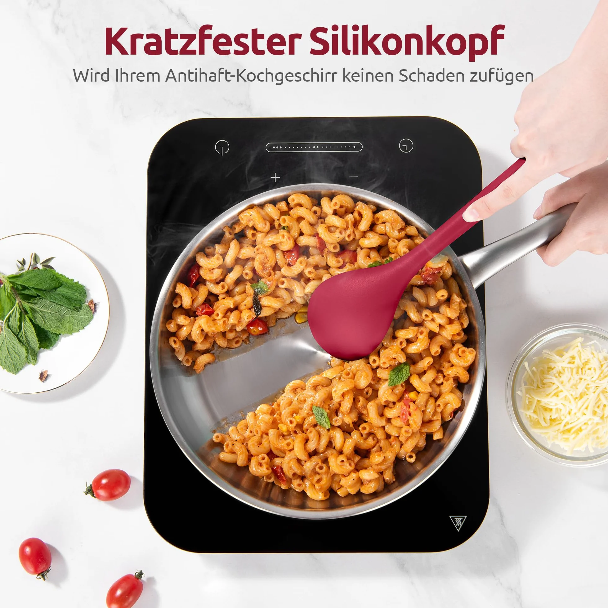 U-Taste Zestaw silikonowych przyborów kuchennych: Odporne na temperaturę 230°C długie przybory kuchenne niezawierające BPA nieprzywierające akcesoria kuchenne do mieszania (5 sztuk, Czerwony)