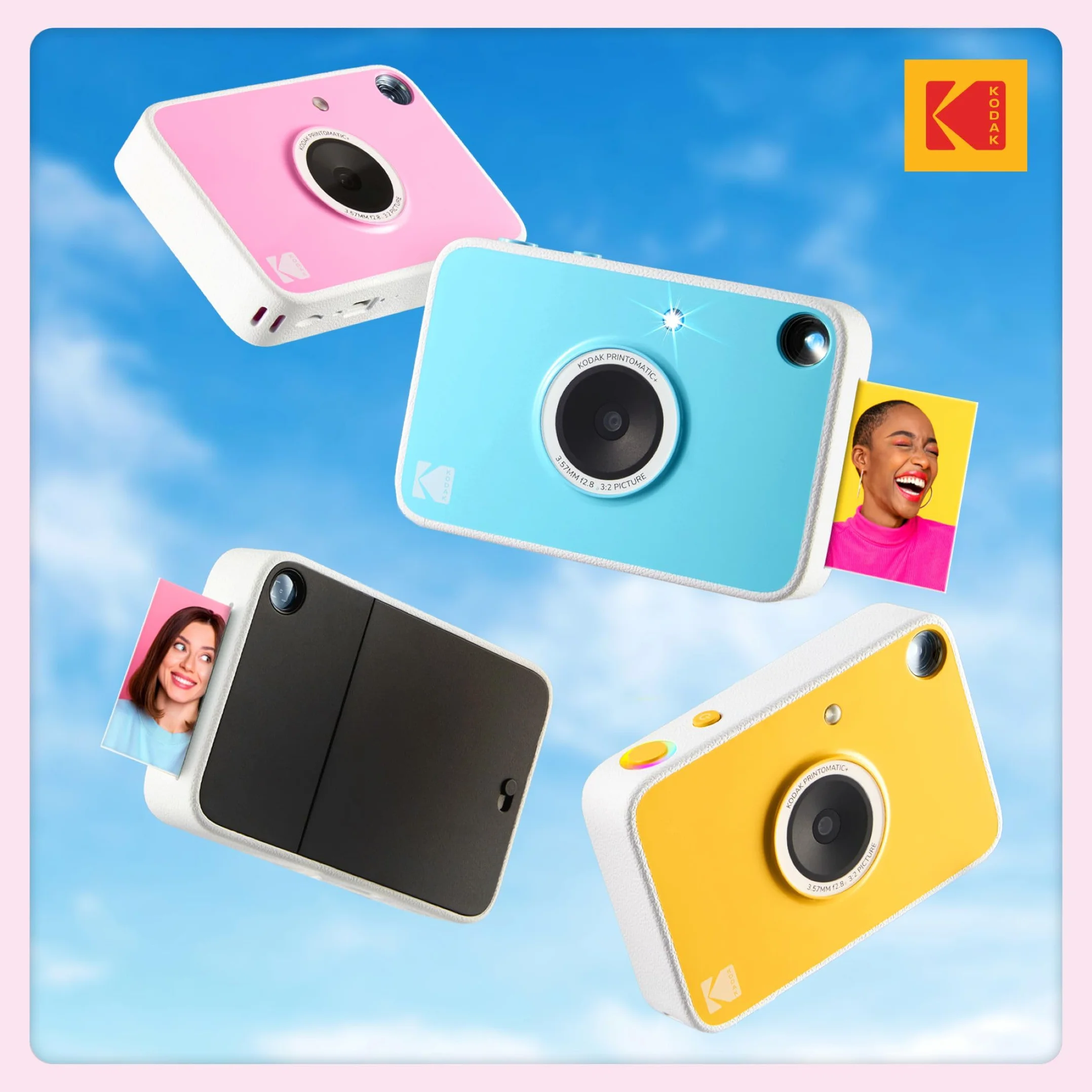 KODAK Printomatic+ Aparat Cyfrowy Natychmiastowy 10MP z Diody RGB, drukuje kolorowe zdjęcia na papierze Zink 2x3” – Różowy