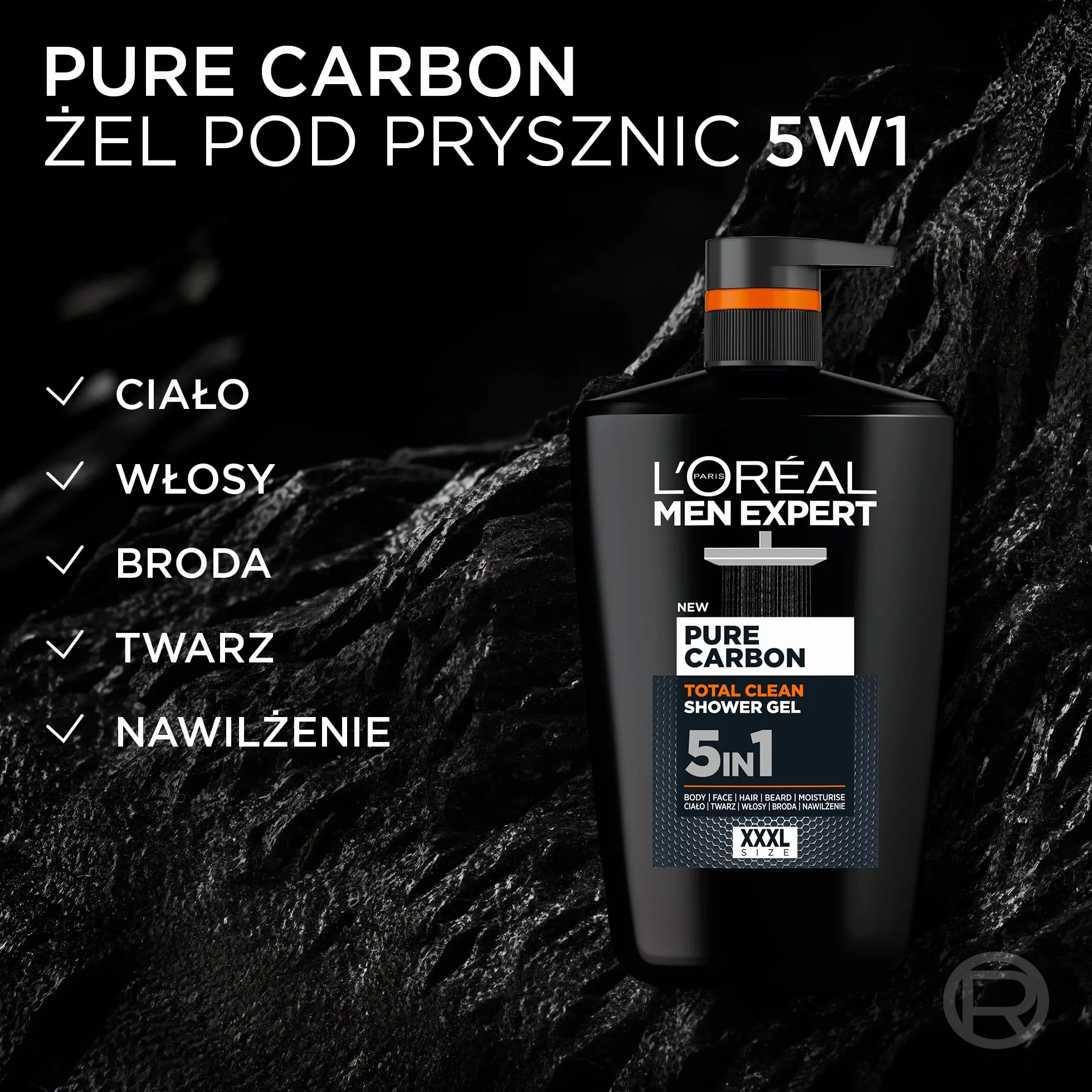 L'Oréal Paris Men Expert Pure Carbon 5W1, Żel do mycia ciała, 1L
