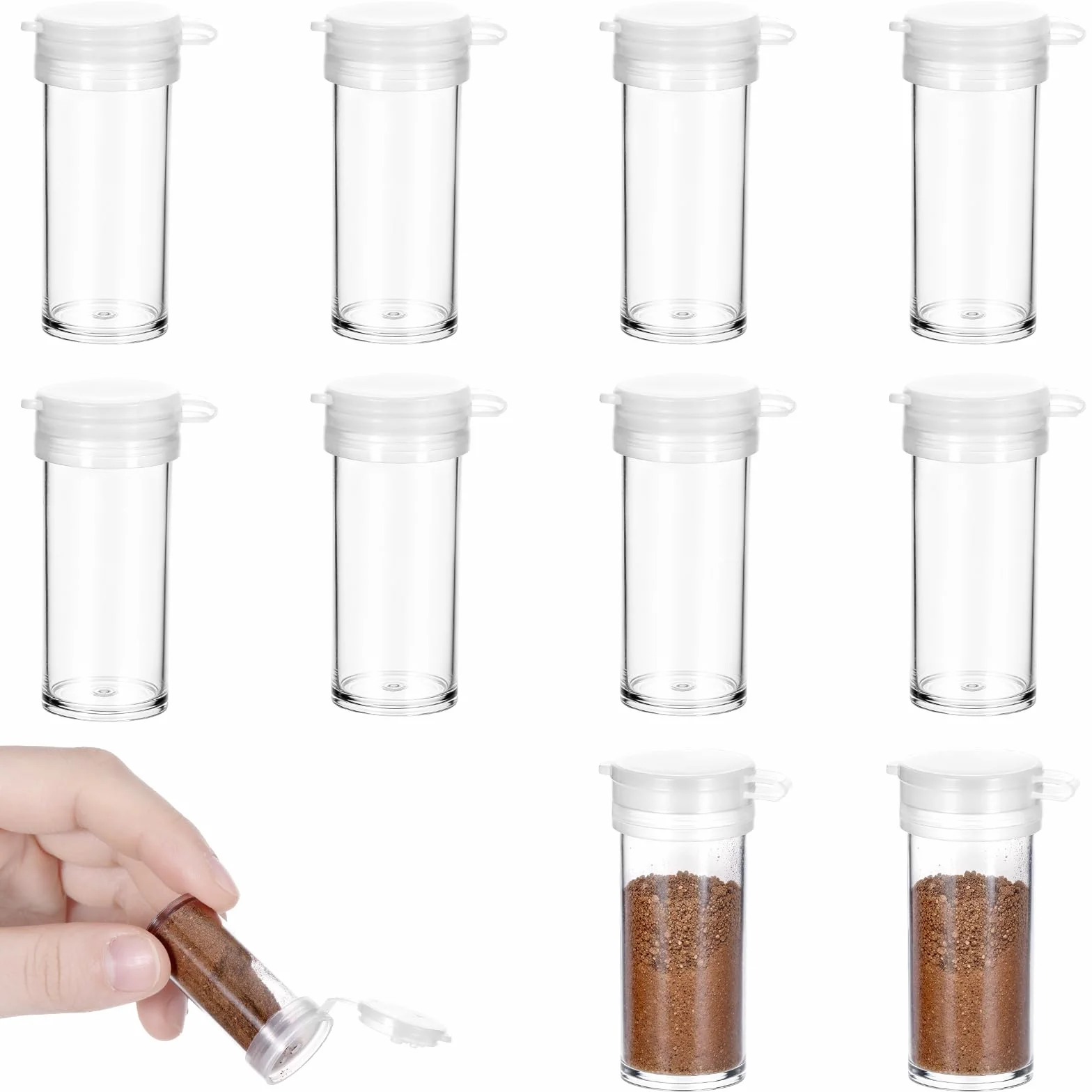 Plastikowa mini solniczka i pieprzniczka 6 g, przezroczysta z pokrywką na kemping