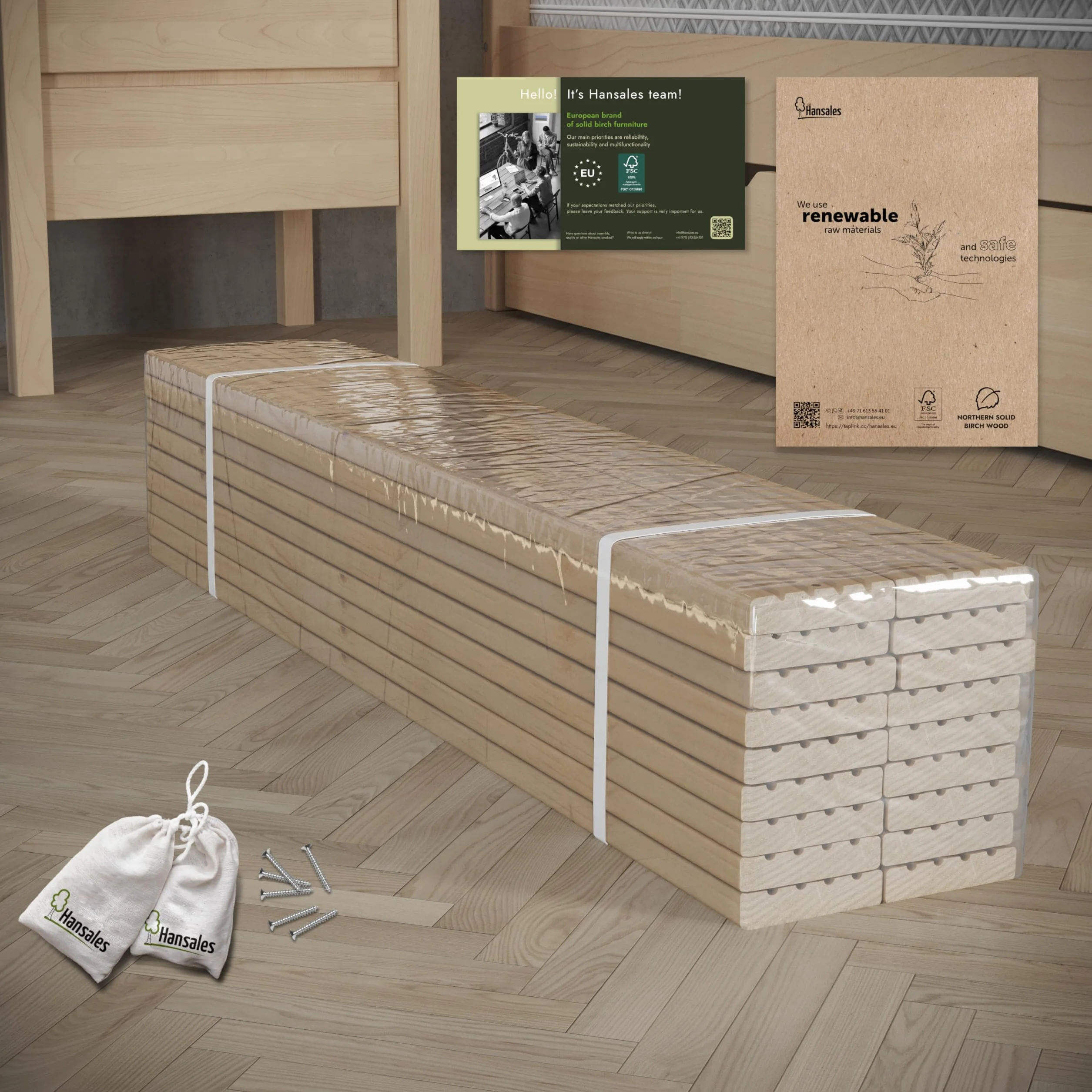 Hansales Stelaż rolowany 140 x 200 cm (70 x 200 2 szt.) Premium, stelaż łóżka obciążalność do 600 kg, wysokiej jakości stelaż z litego drewna świerkowego FSC zwijany stelaż listwowy do łóżka