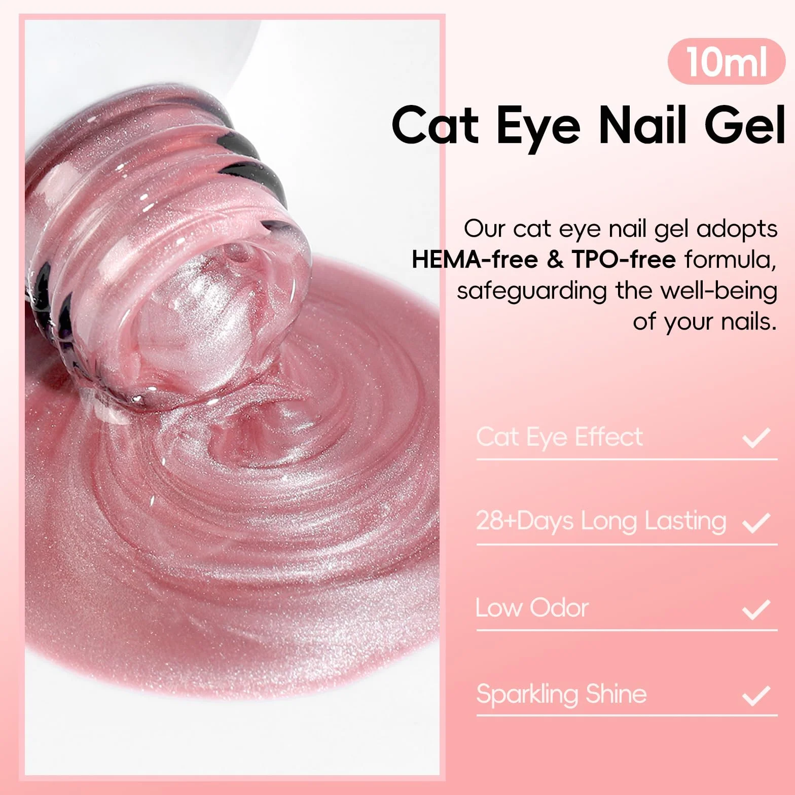 PEACECOLOR Lakier do paznokci UV Cat Eye, 6 szt. 10 ml Różowy lakier żelowy z magnesem Soak Off Cat Eye Gel, Nail Art Manicure Salon DIY