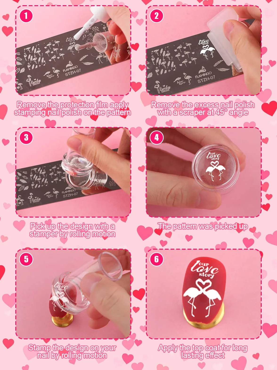 Kalolary 9 szt. Szablony do Stemplowania Paznokci Zestaw Narzędzi do Manicure Nail Plates Stemple Manicure Szablony Jednorożec Wysoki Obcas Serce Motyw do Walentynki Paznokci Płytki