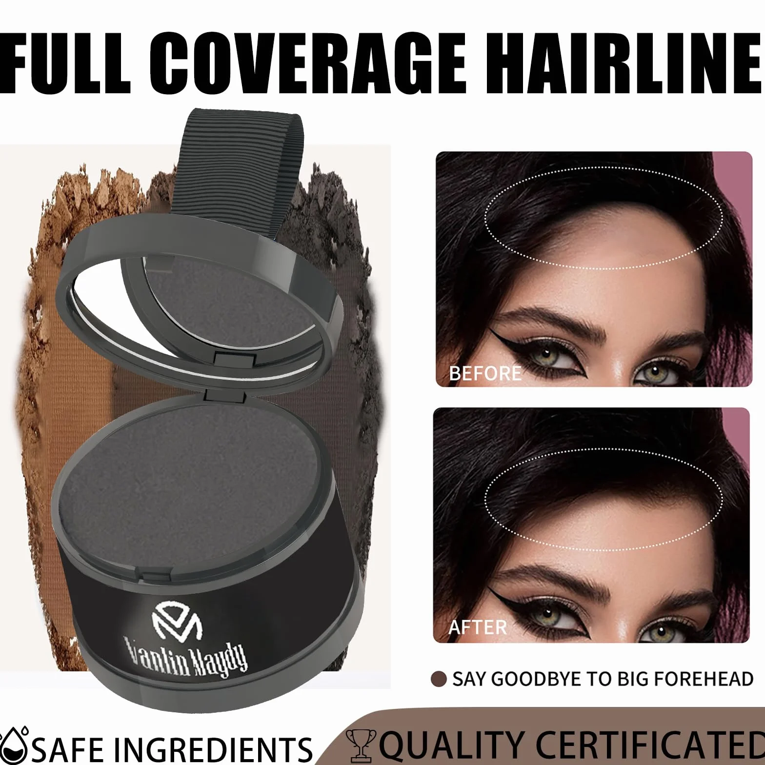 Instantly Hairline Powder, wiatroszczelny, odporny na pot, korektor do cebulek włosów, korektor do powtarzających się linii włosów, profesjonalna linia włosów z lusterkiem do puff-02 GB